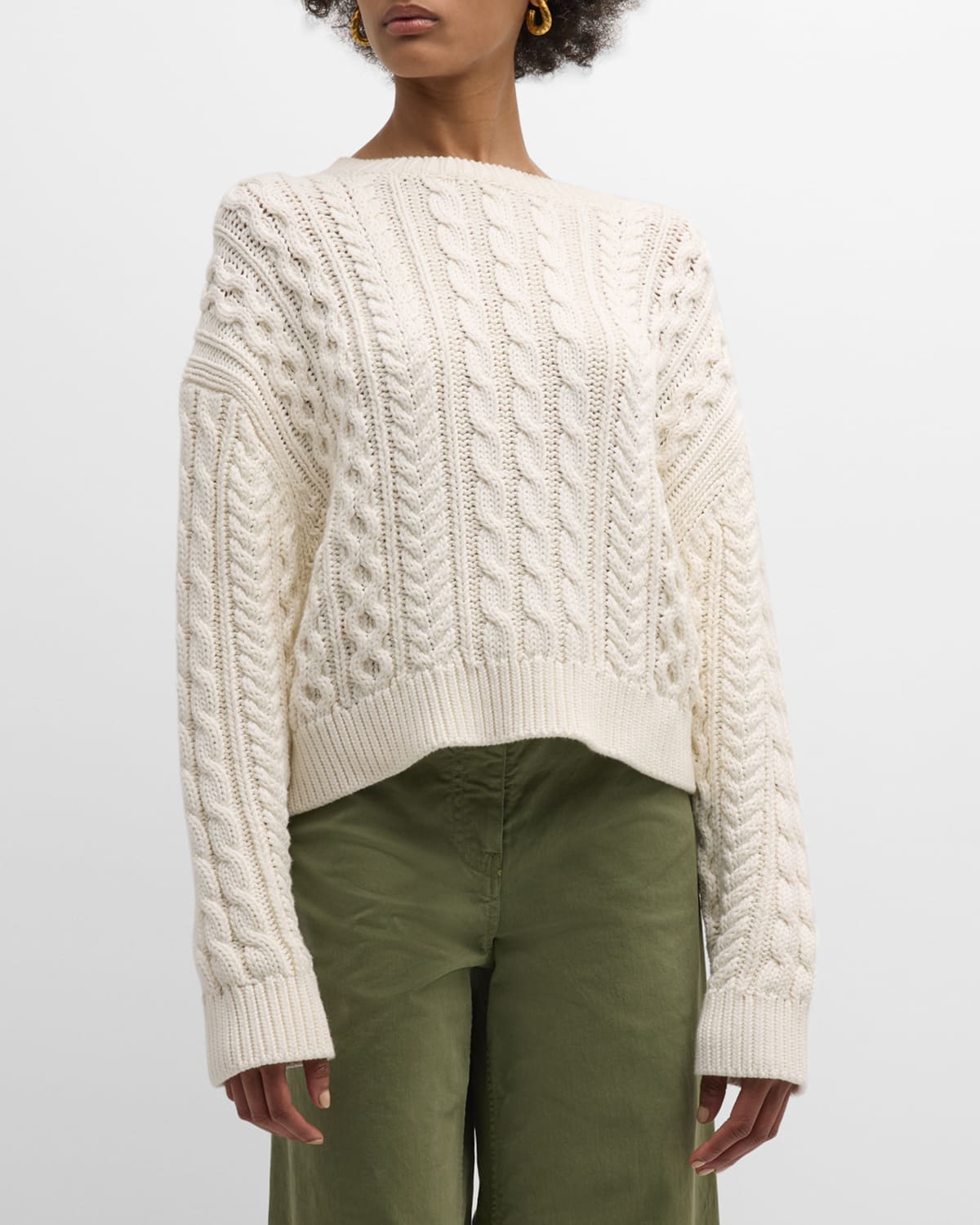 Shop Nili Lotan Rory Cable Open-weave Cotton Sweater In Ivory