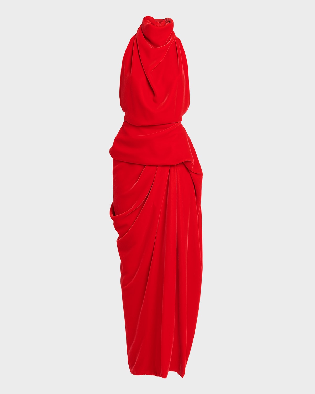 Shop Alexander Mcqueen Draped Velvet Backless Gown With Slit In Love Red