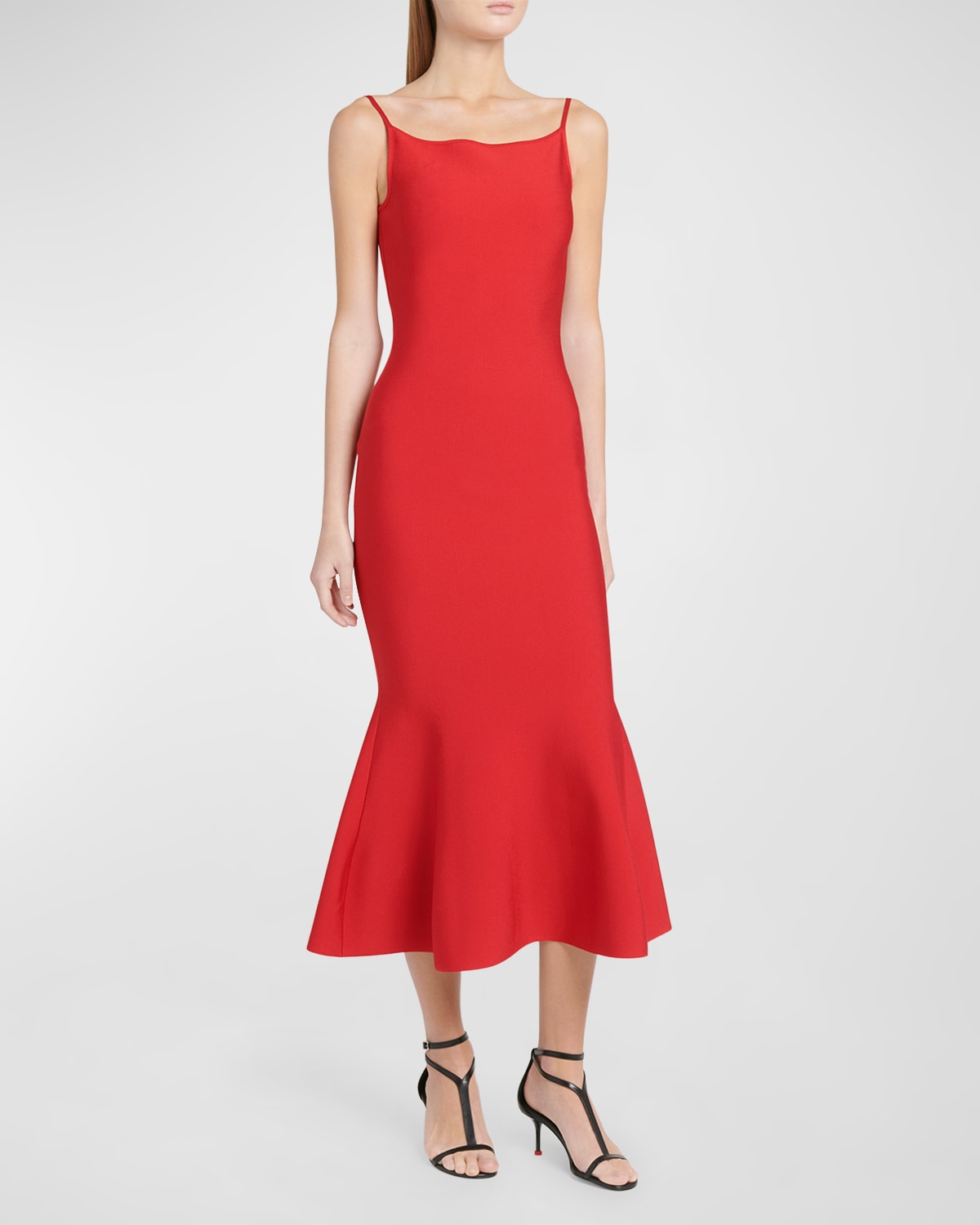 Shop Alexander Mcqueen Knit Flare Hem Midi Dress In Love Red