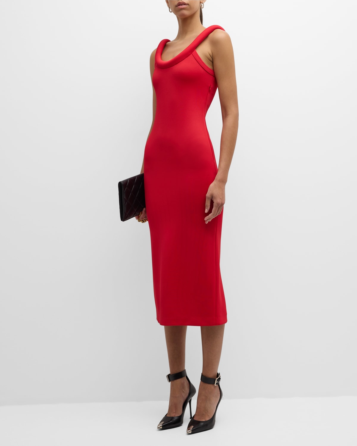 Shop Alexander Mcqueen Tube Neckline Midi Dress In Love Red