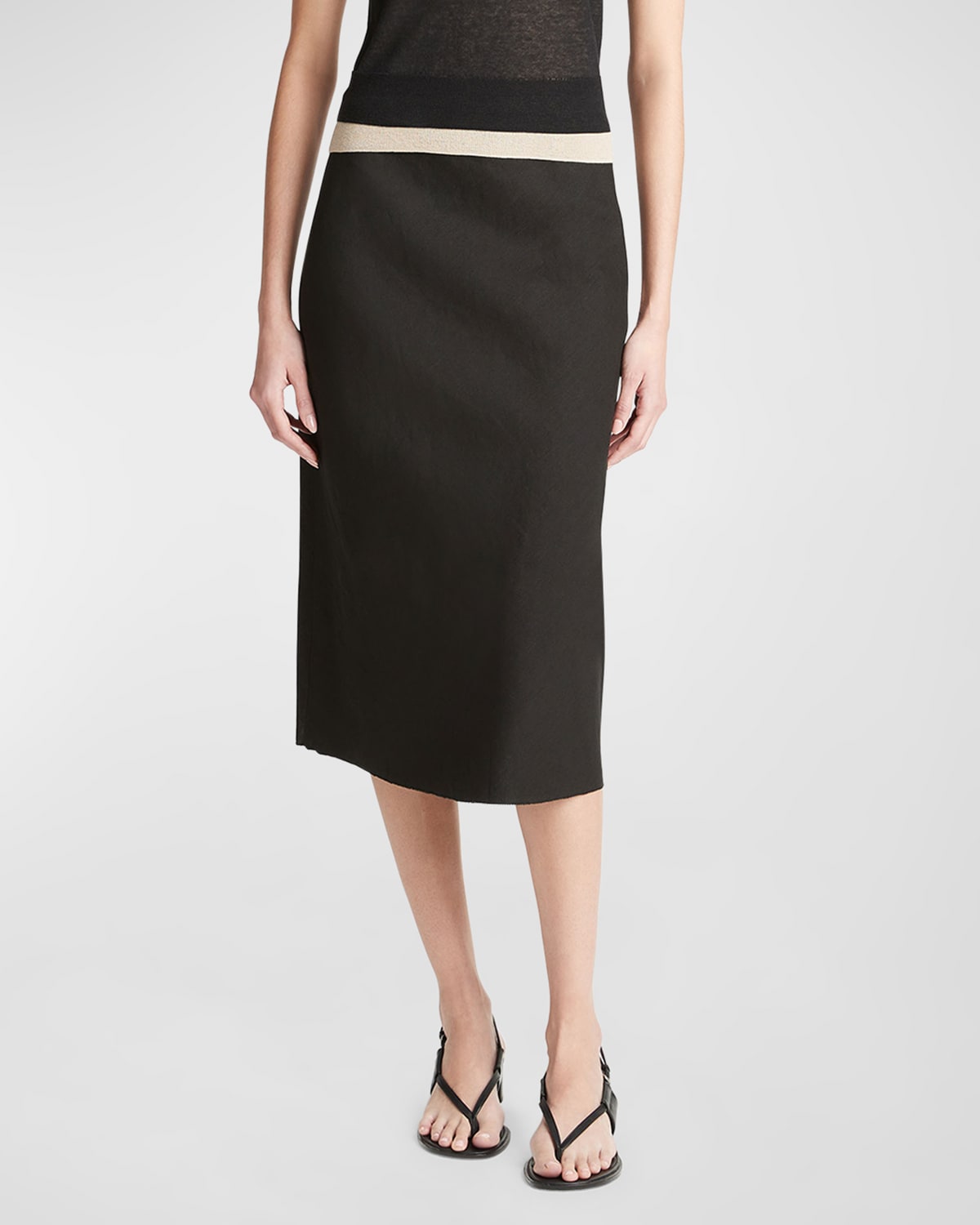 Shop Vince Linen-blend Midi Slip Skirt In Black