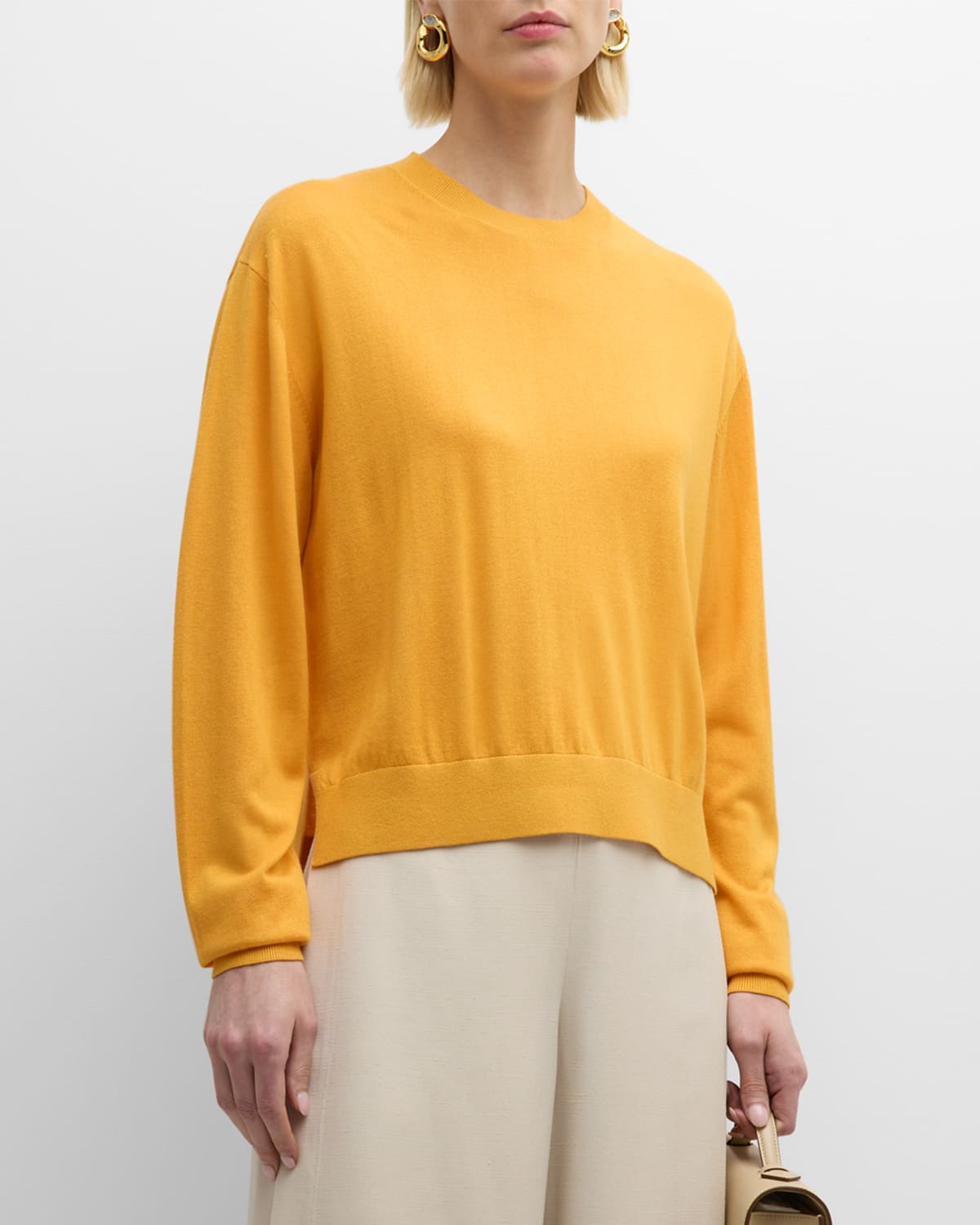 Rosetta Getty Crewneck Long-sleeve Silk-wool-cashmere Sweater In Mango