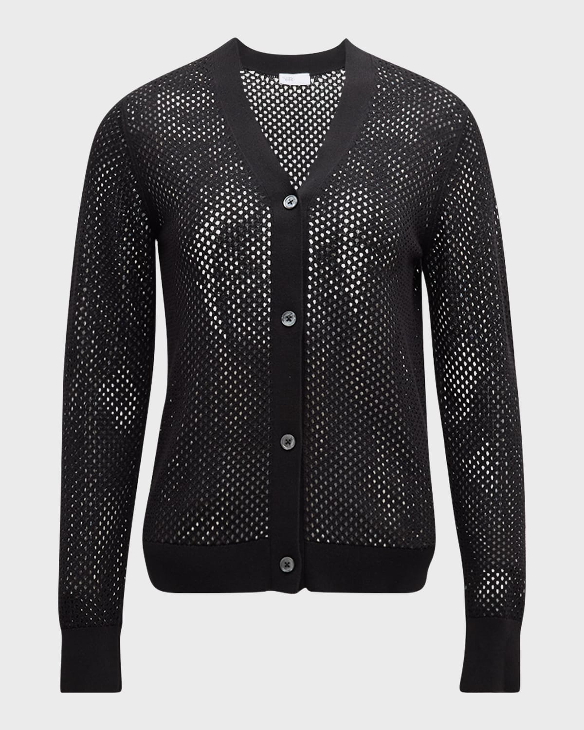 Rosetta Getty Mesh Pointelle Knit V-neck Cardigan In Black