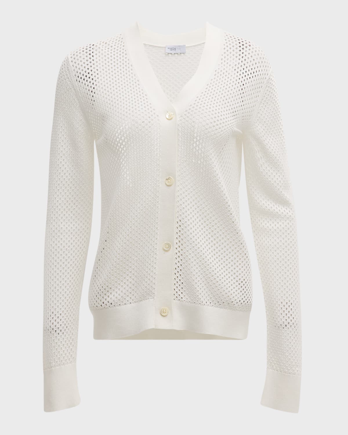 ROSETTA GETTY MESH POINTELLE KNIT V-NECK CARDIGAN