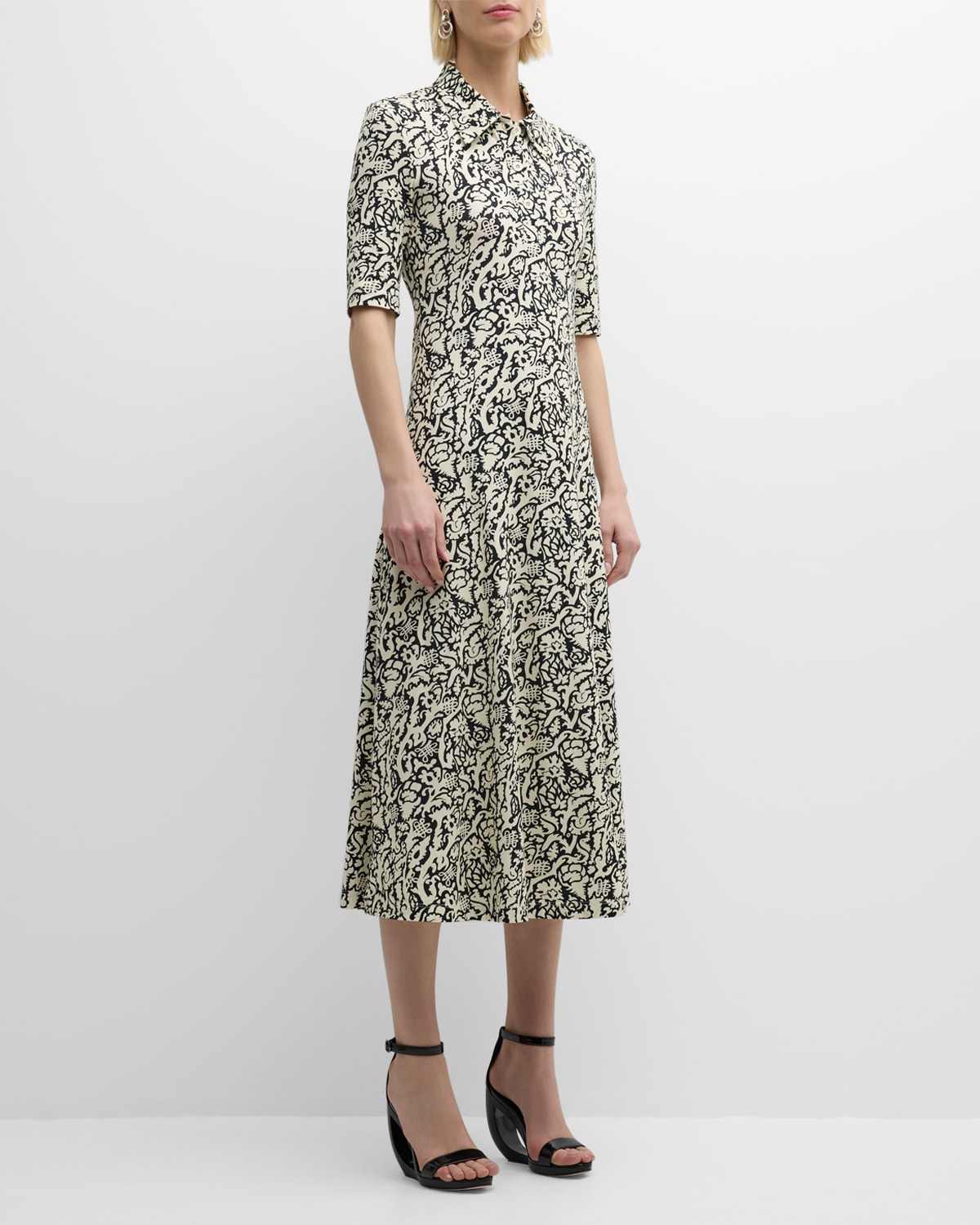 Shop Rosetta Getty Abstract Nature-print Short-sleeve Midi Polo T-shirt Dress In Blackcream