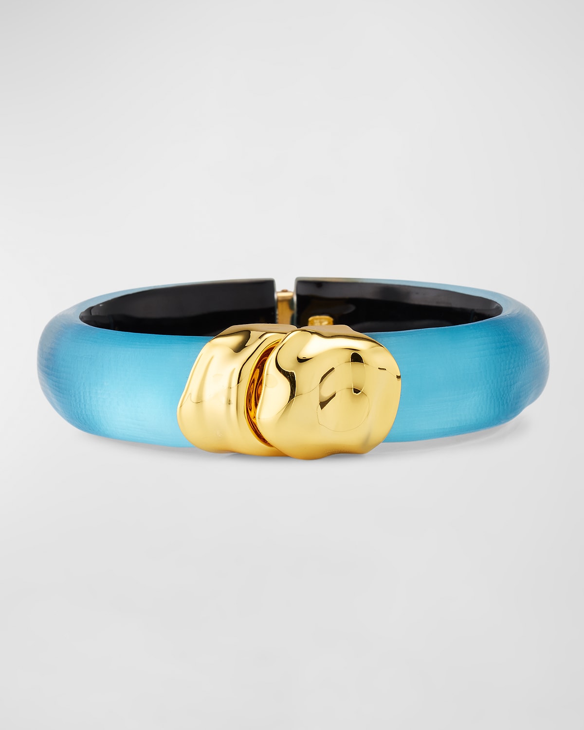 Shop Alexis Bittar Molten Gold Hinge Bracelet In Brmuda Blu