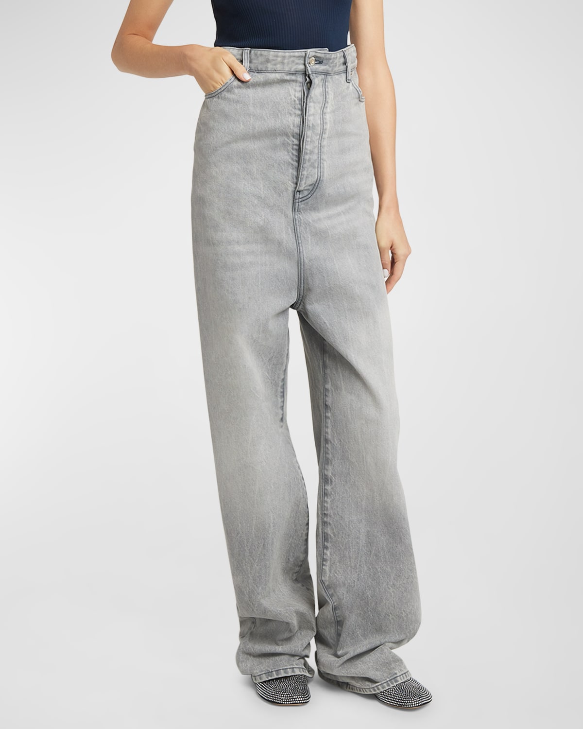 Shop Loewe High-rise Drop-crotch Relaxed Straight-leg Jeans In Grey Melan