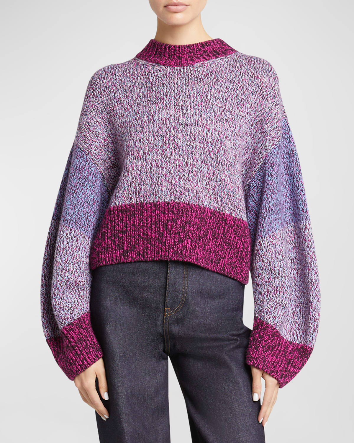 Shop Loewe Colorblock Crewneck Crop Sweater In Pinkmulti