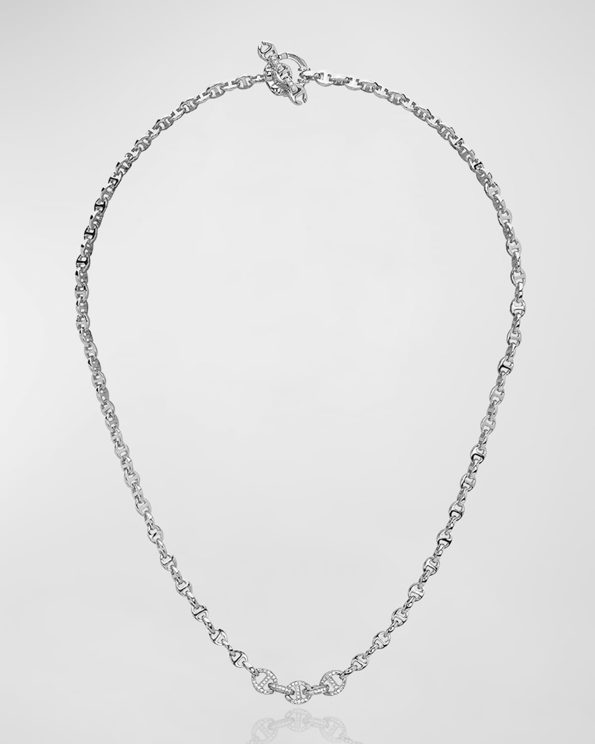 18K White Gold 3mm Pave 5 Link Necklace