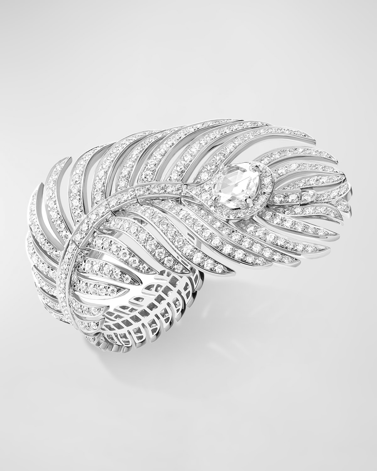 Plume de Paon 18K White Gold Diamond Ring, EU 53 / US 6.25