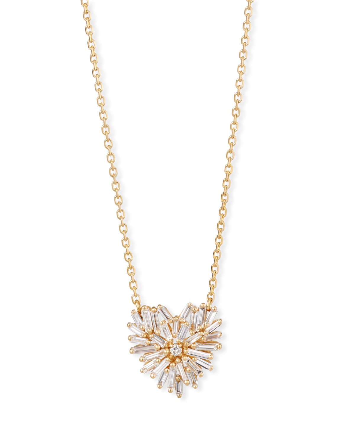 Shop Kalan By Suzanne Kalan 18k Diamond & Baguette Heart Necklace In 05 Yellow Gold