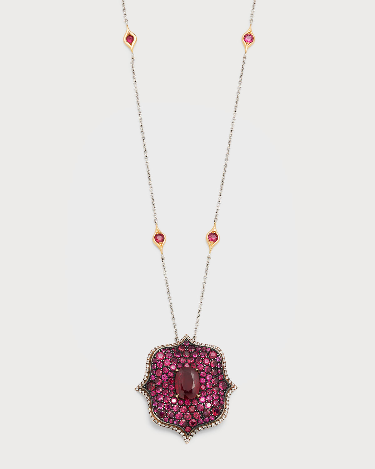 Platinumand 18K Rose Gold Cushion Ruby Pendant Necklace