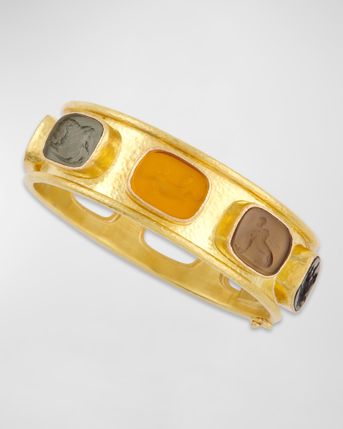 19K Gold Antiqued Animals Intaglio Bangle, Neutral/Multicolor