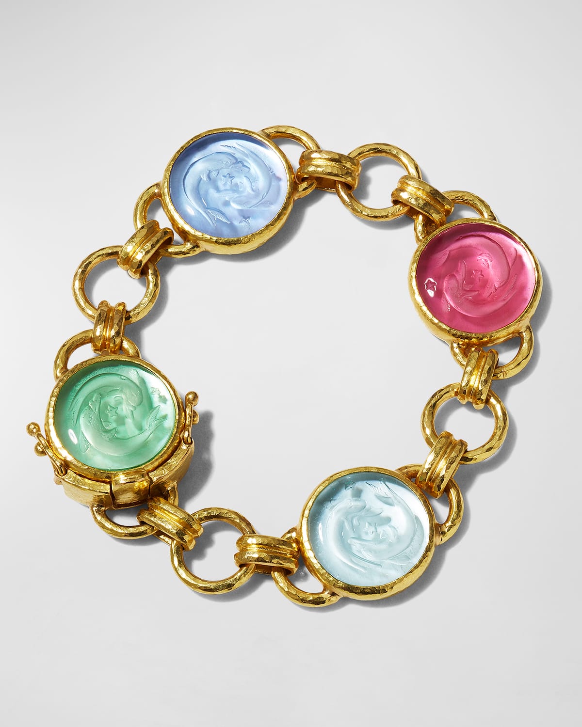 Round Venetian Glass Intaglio Bracelet with Dolphin Twins and Round Connector