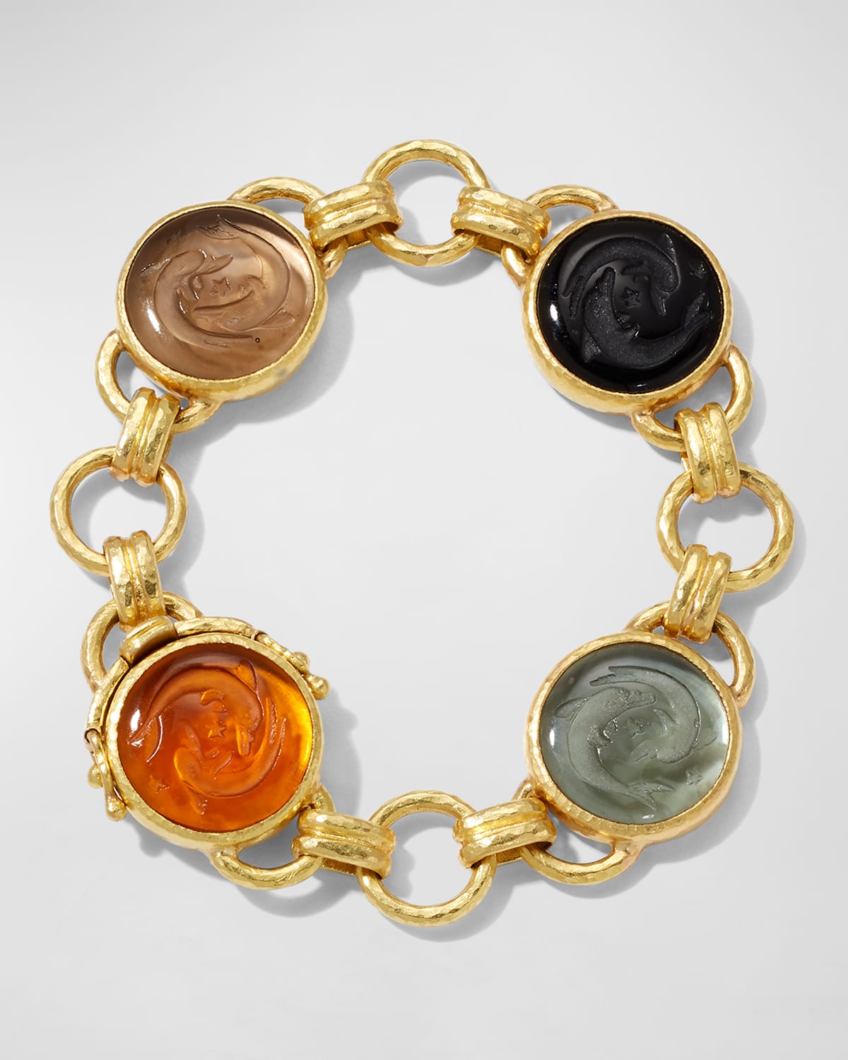 Round Venetian Glass Intaglio Bracelet with Dolphin Twins and Round Connector