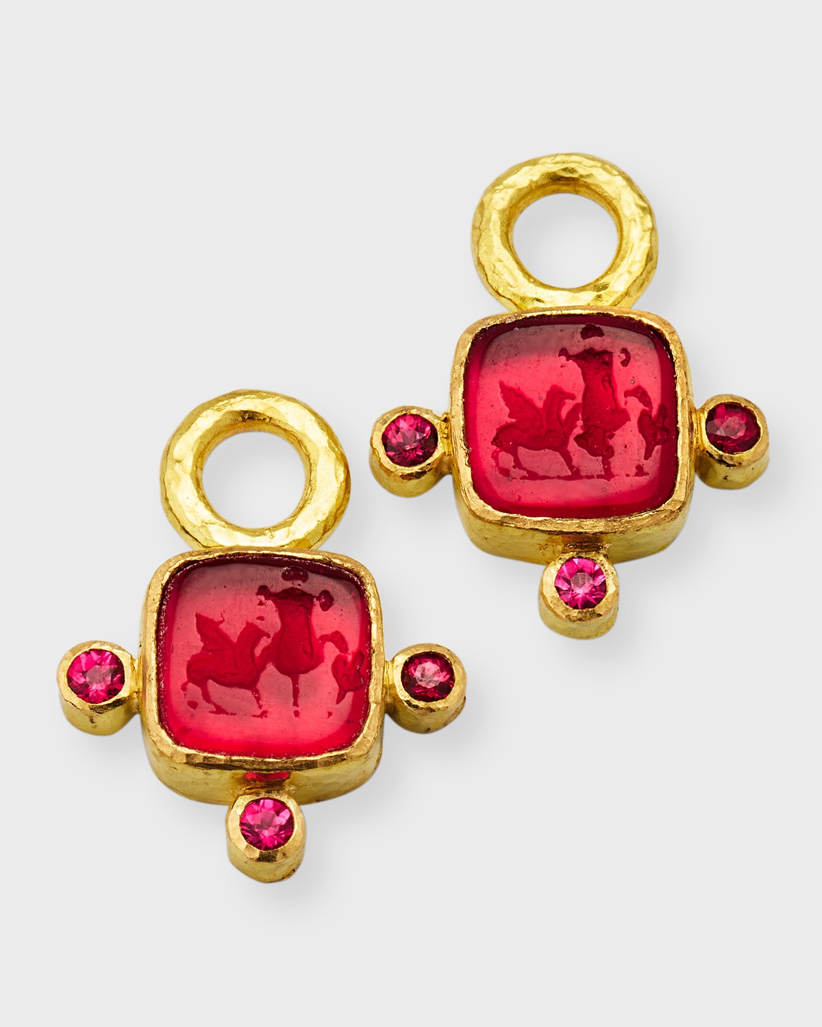 19K Venetian Glass Intaglio Earring Pendants with Stones