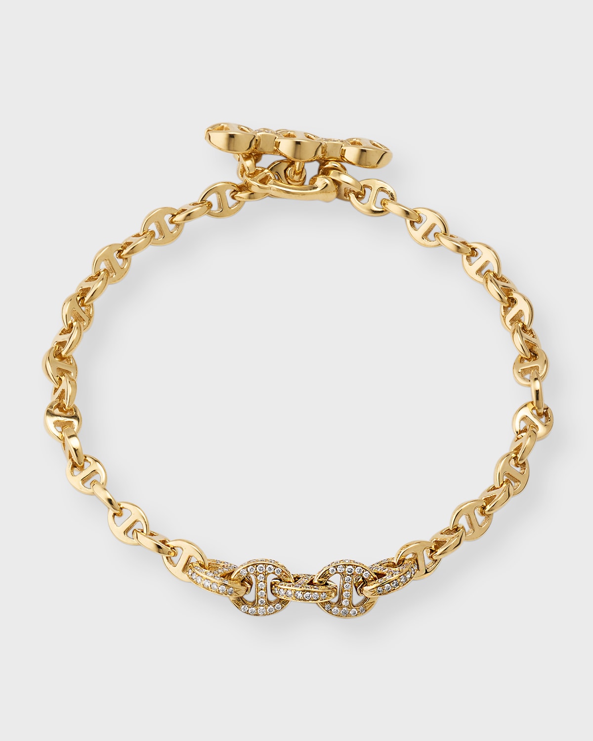 18K Yellow Gold 3MM Open Link Bracelet with Diamonds