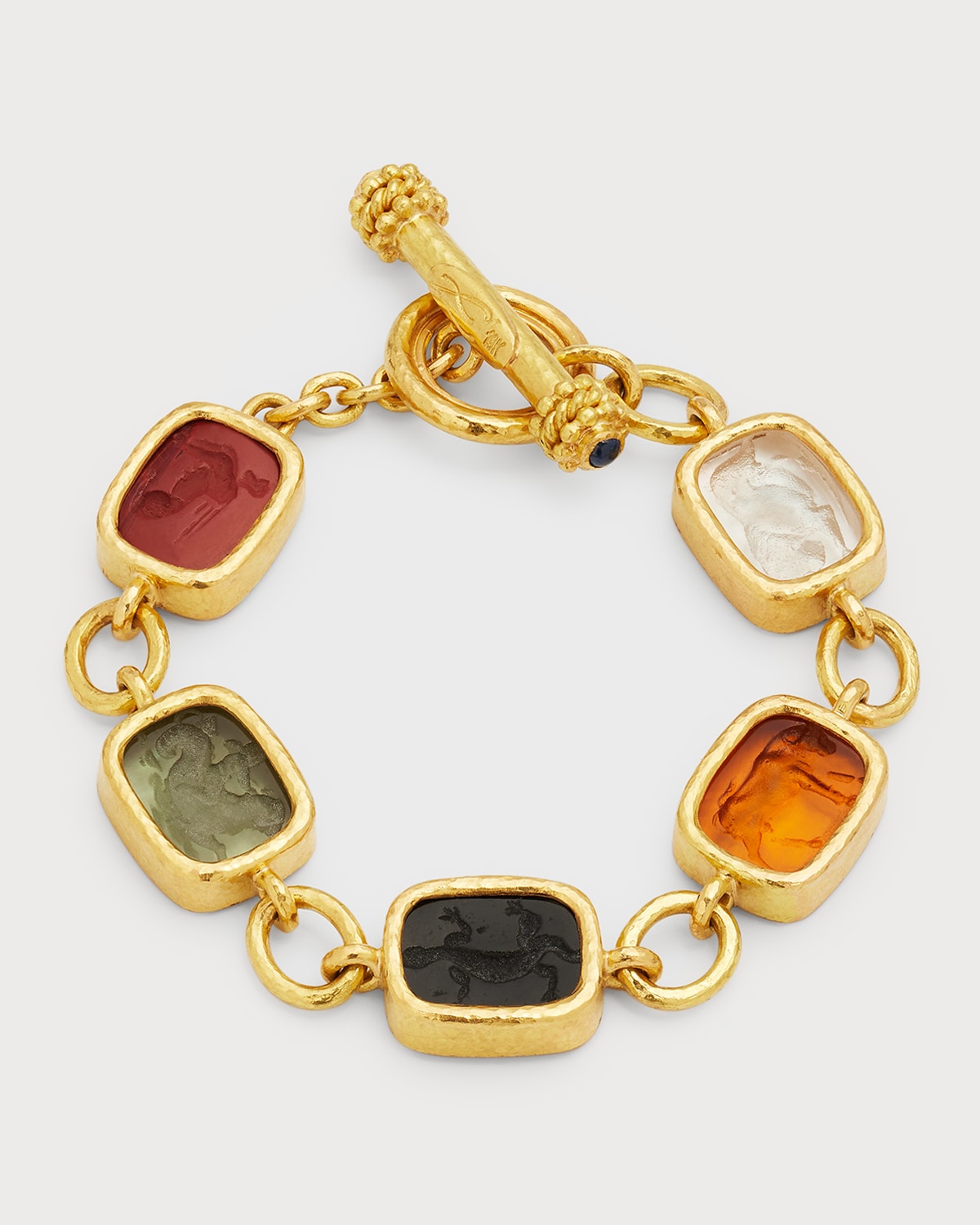Antiqued Animal Intaglio 19k Gold Toggle Bracelet