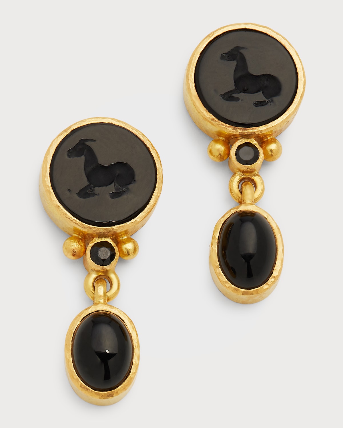 19K Yellow Gold Venetian Glass Tiny Horse Earrings with Cabochon Stone