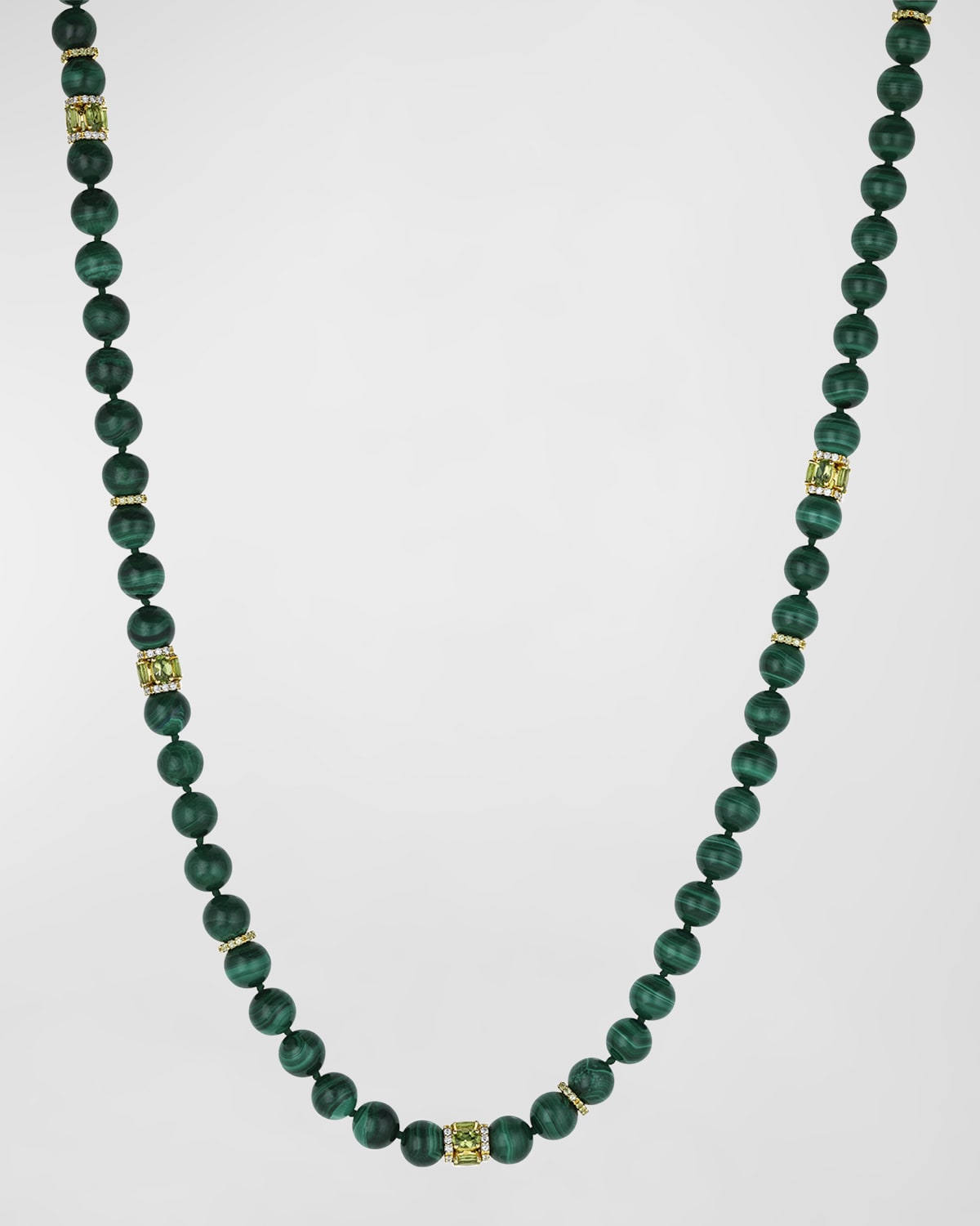 Procida 18K Yellow Gold Long Necklace with Peridot, Diamonds and Malachite