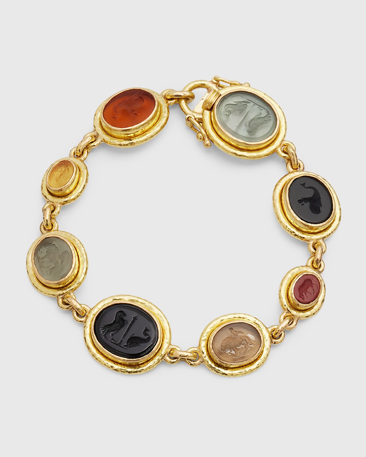 19K Small Venetian Glass Intaglio Bracelet with Dolphin, Horse and Lion