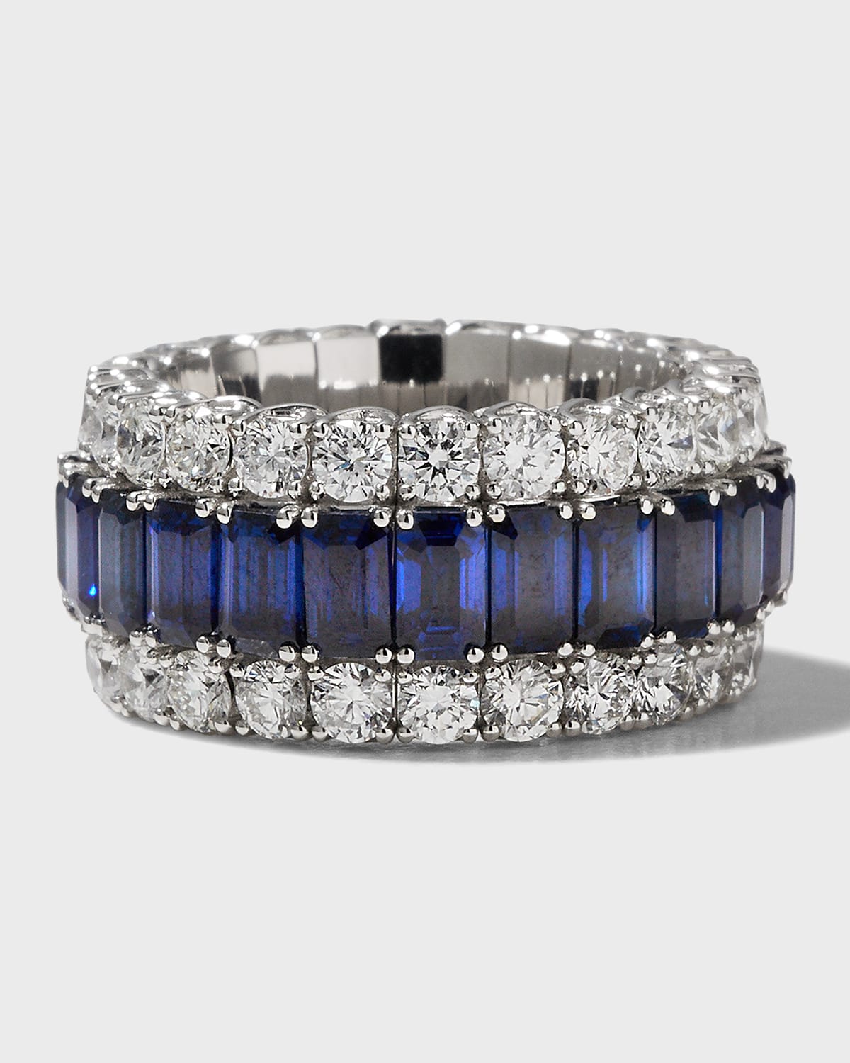 Xpandable 18k White Gold Diamond and Blue Sapphire Ring, Size 6.25 - 9.50