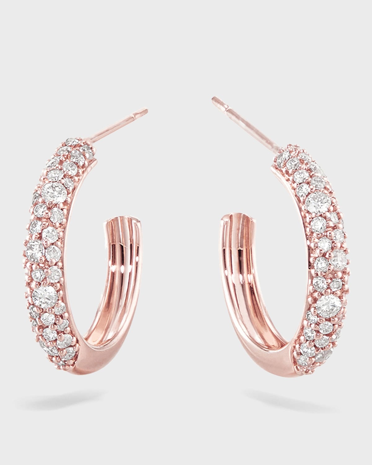 Lana 14k Rose Gold Thin Diamond Cluster Hoop Earrings, 15mm