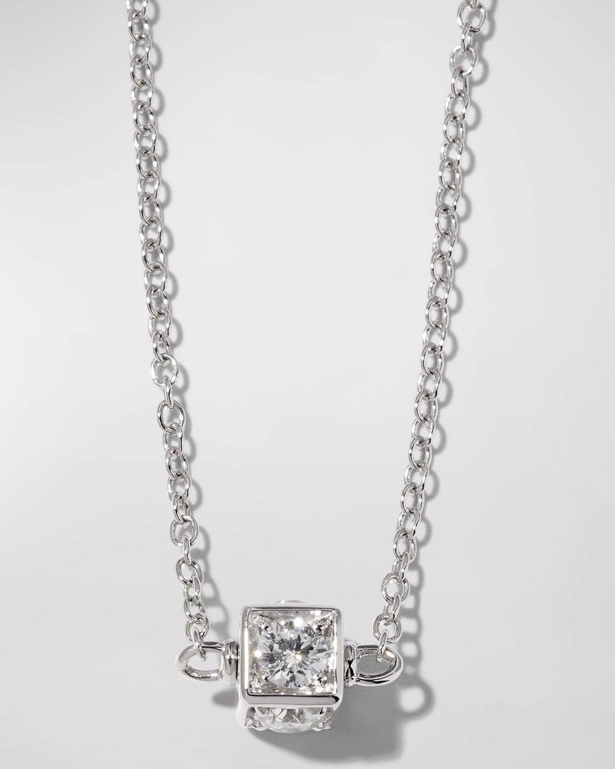 18K White Gold Diamond Cube Pendant Necklace
