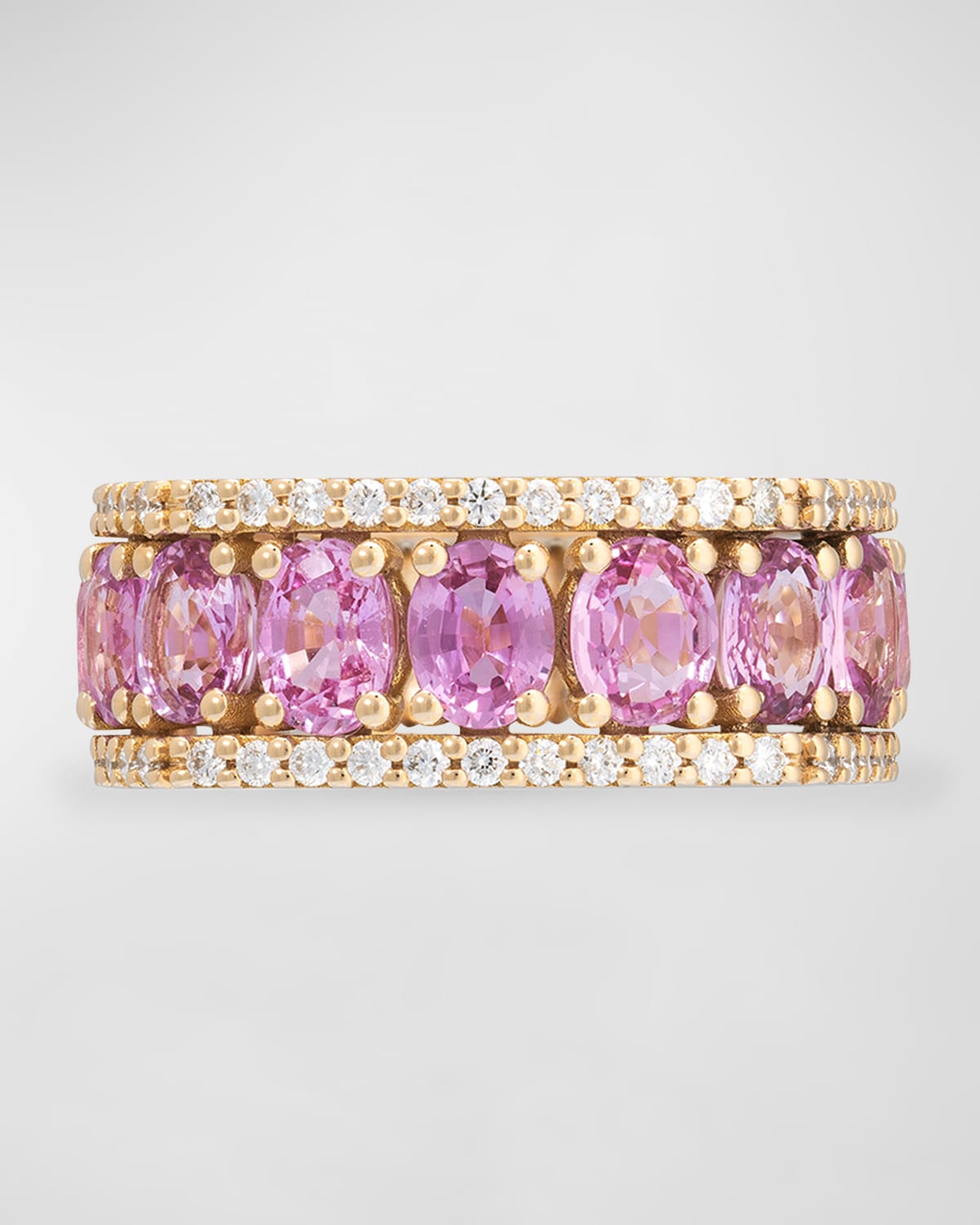 Procida 18K Yellow Gold Ring with White Diamonds and Pink Sapphires