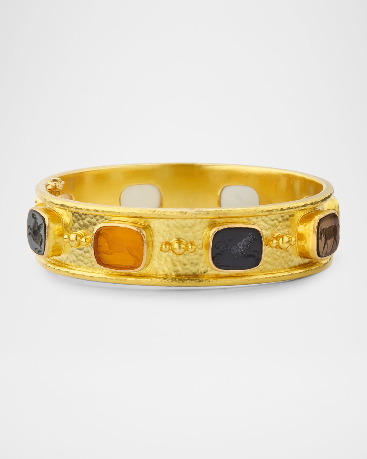 Venetian Glass Intaglio Square Animals Hinged Bangle with Gold Dots
