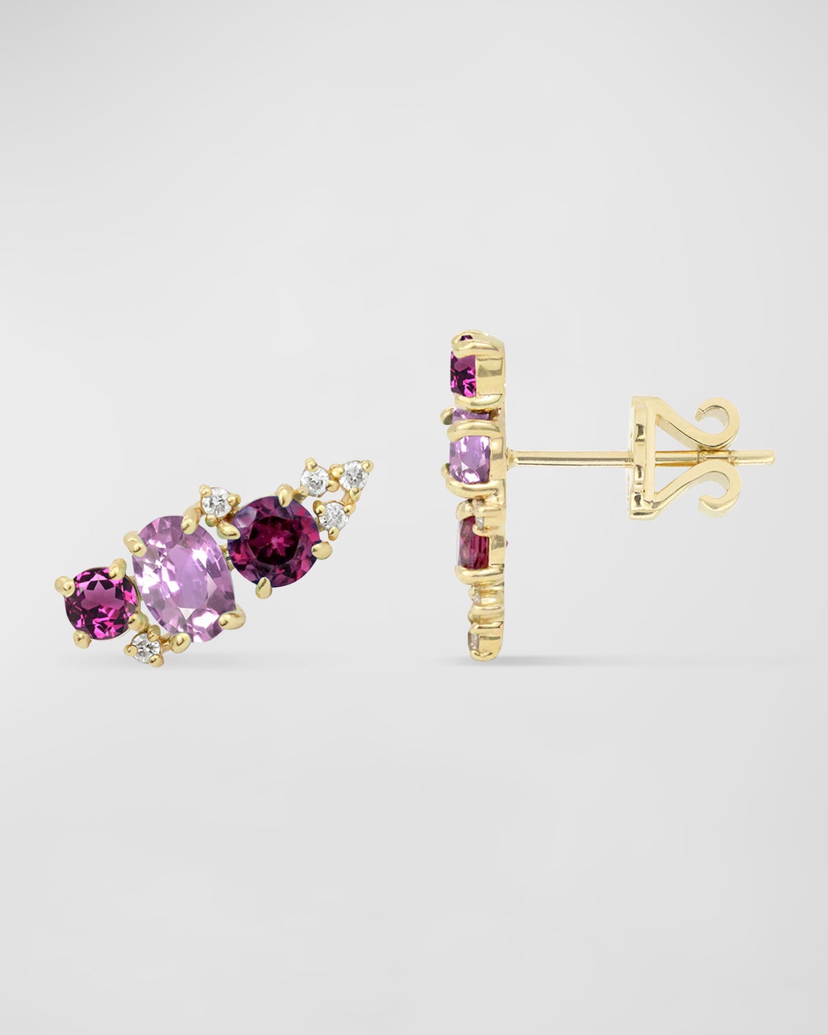14K Gold Rhodolite Garnet Diamond Ear Climber, Single (Left)