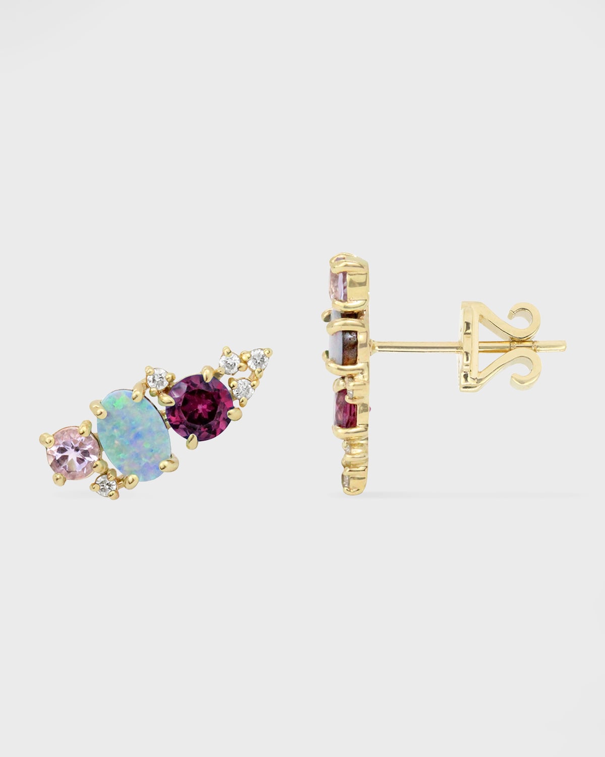 14K Gold Rhodolite Garnet Diamond Ear Climber, Single (Left)