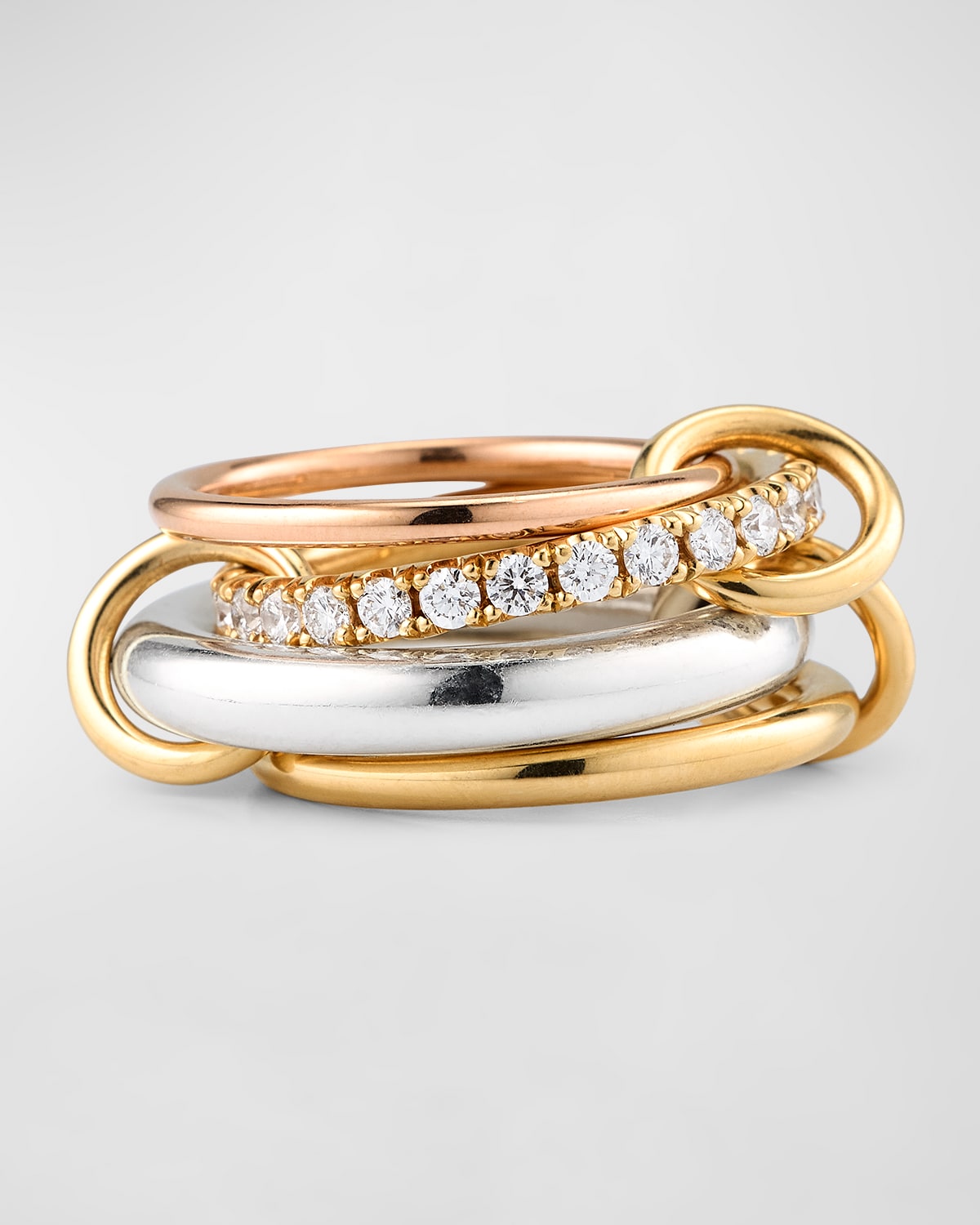 18K Mixed Gold and Sterling Silver 4-Band Ring with Diamonds