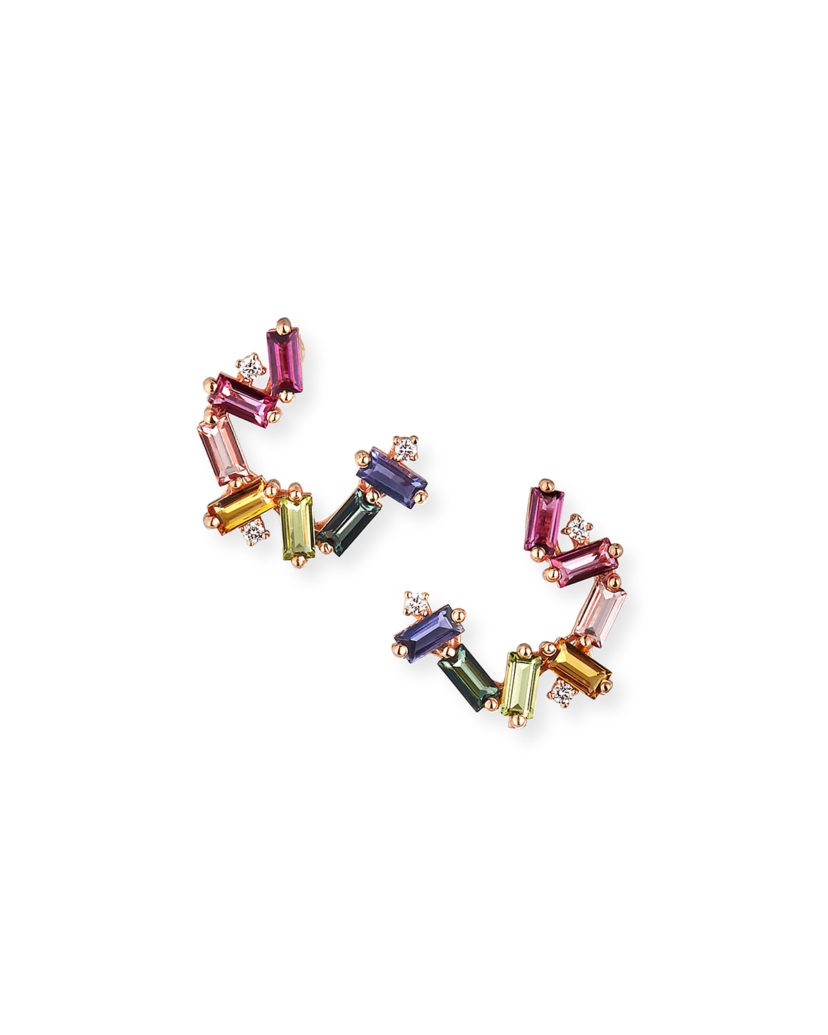 14K Rose Gold Sideways Spiral Rainbow Hoop Earrings