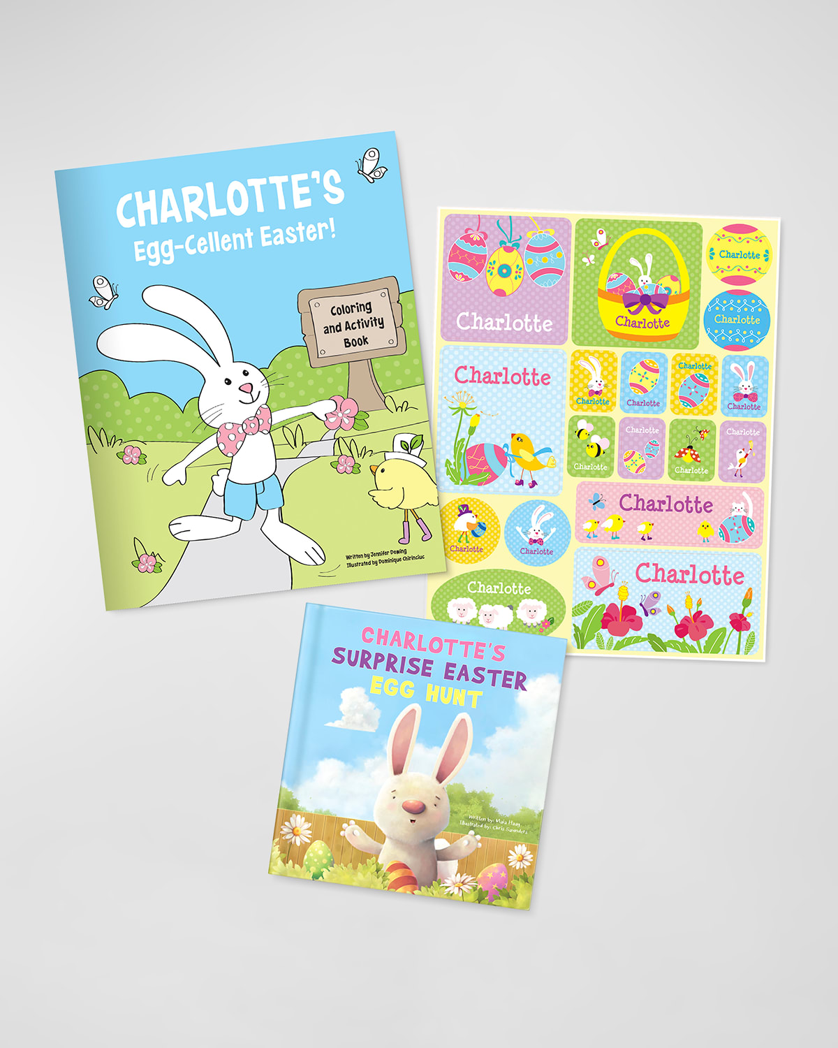 Easter Personalized Board Book, Coloring Book and Sticker Gift Set