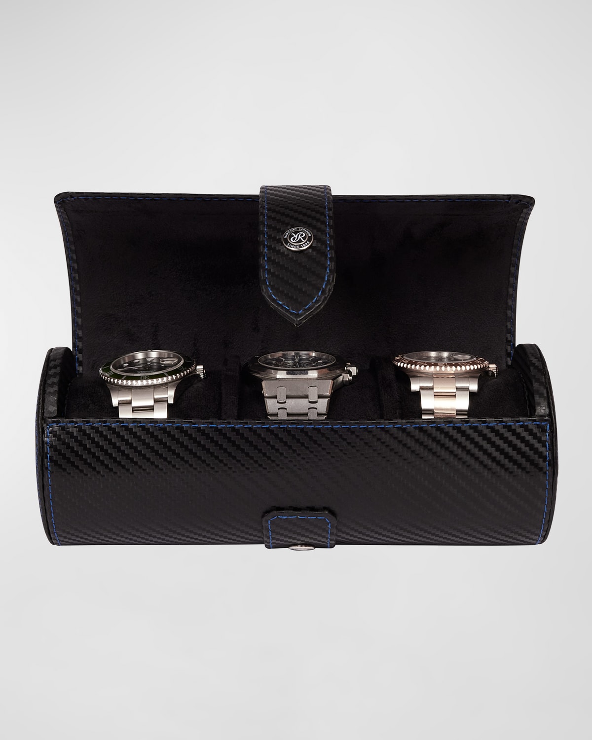 Shop Rapport Carbon Silver Three Watch Roll In Black