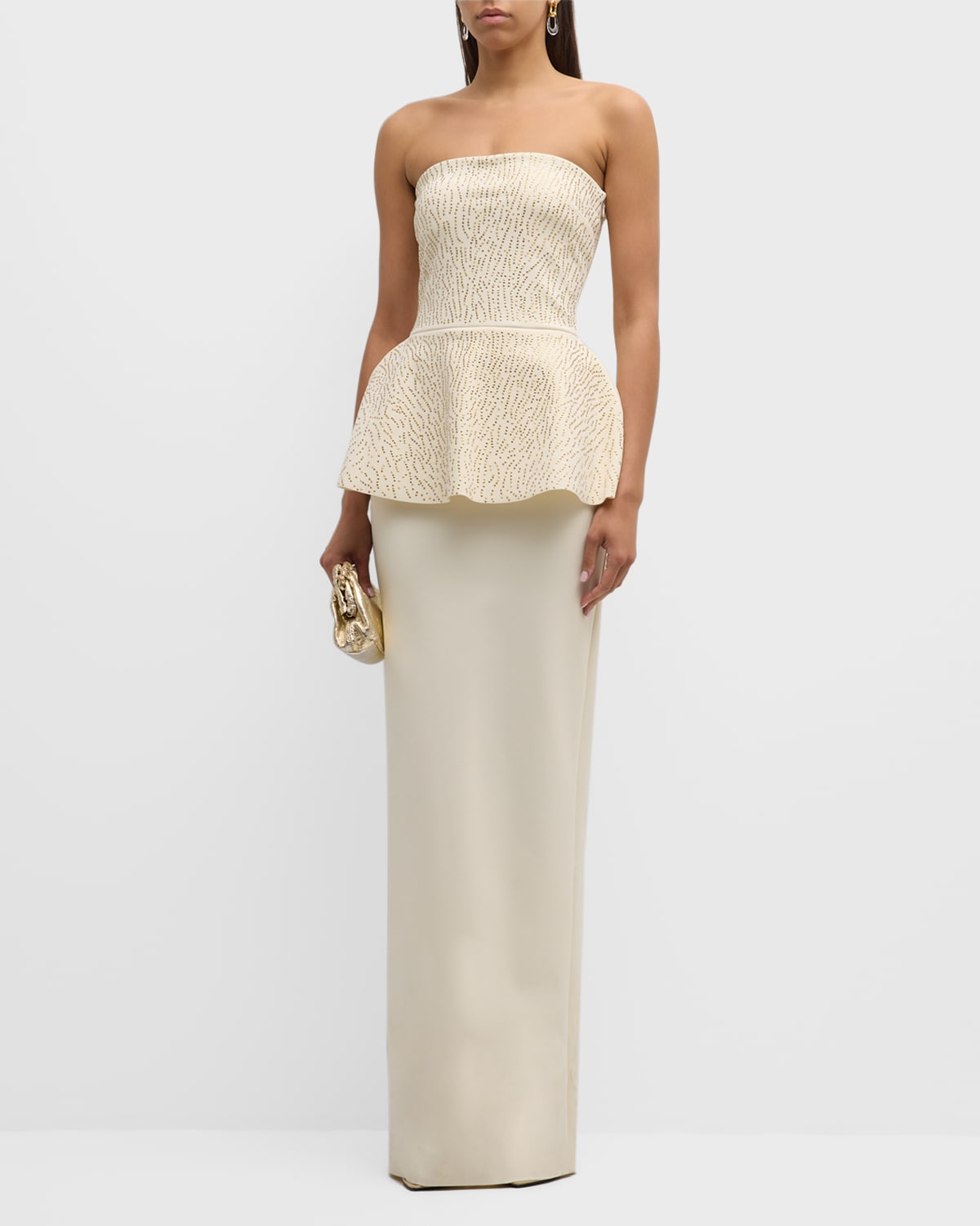 Chiara Boni La Petite Robe Studded Strapless Peplum Column Gown In Cream