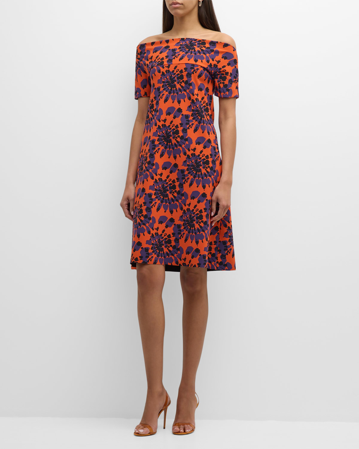 Abstract-Print Off-Shoulder Midi Dress