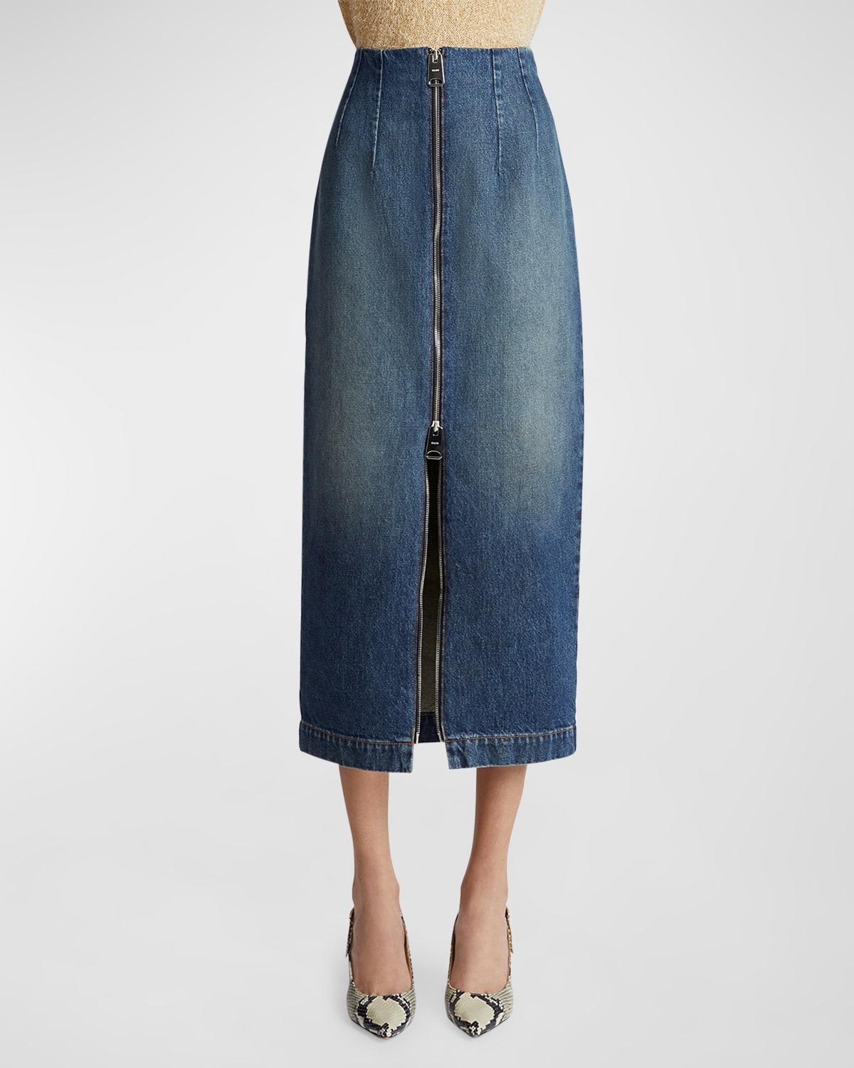 Ruly Zip-Front Midi Denim Skirt