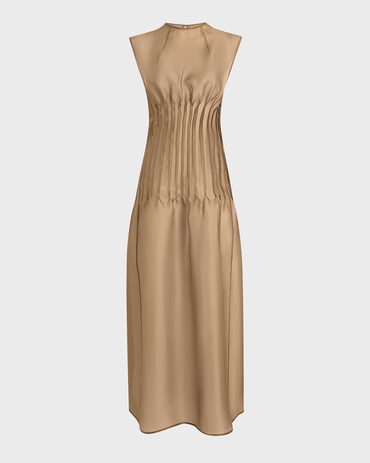 Shop Khaite Wes Pleated Silk Maxi Dress In Toffee