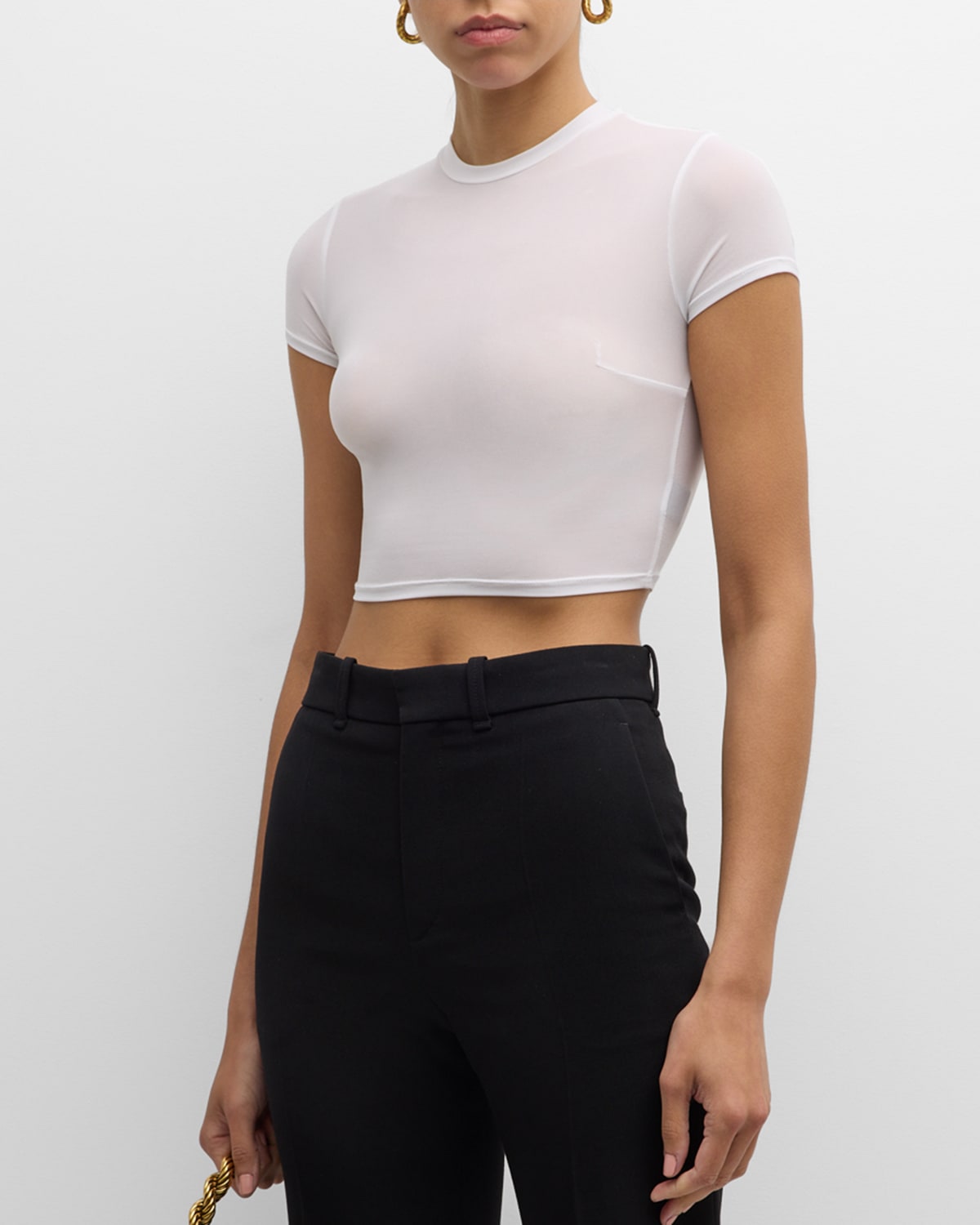 Shop Laquan Smith Short-sleeve Fitted Crop Top In White