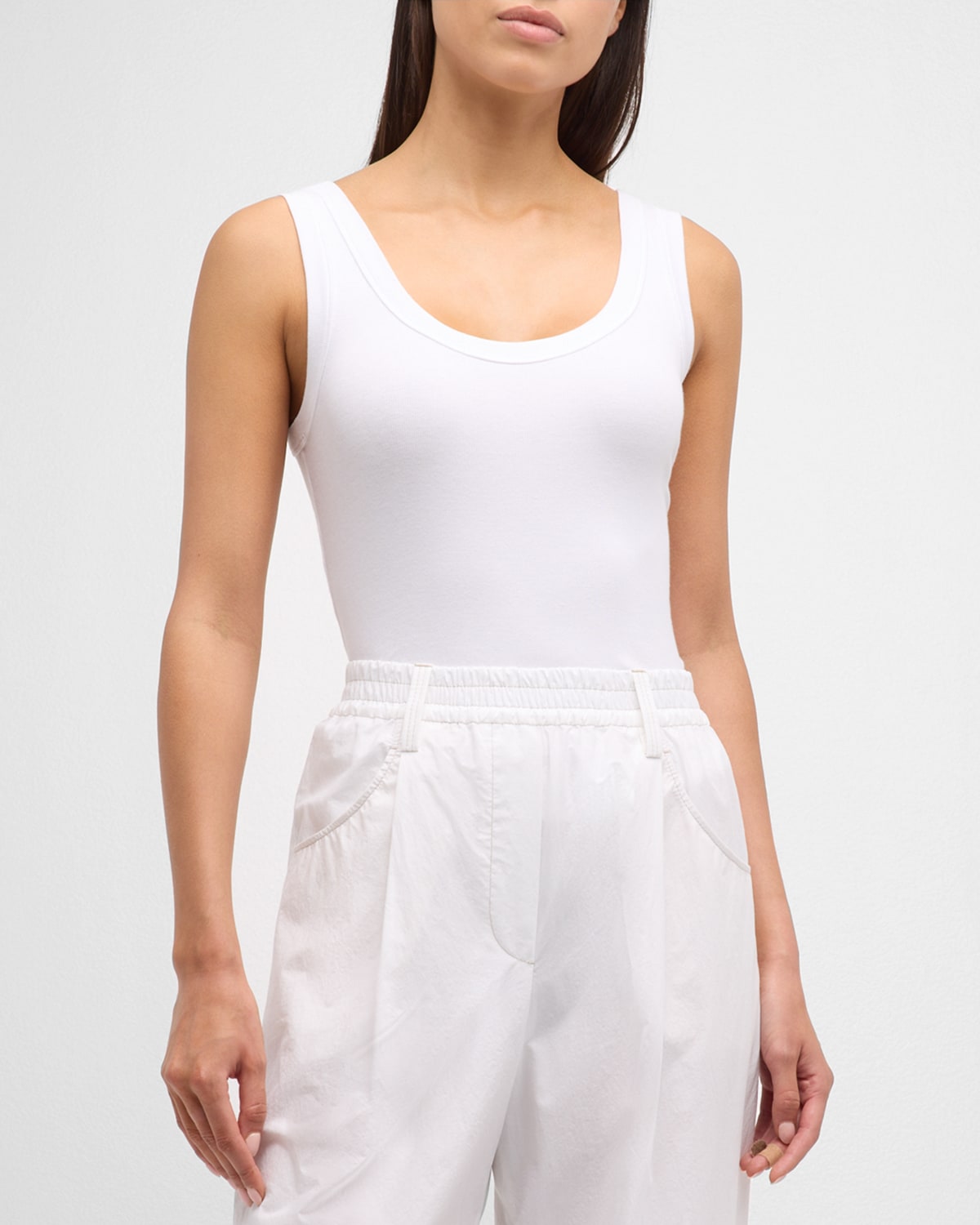 Ribbed Cotton Jersey Tank Top with Monili Tab