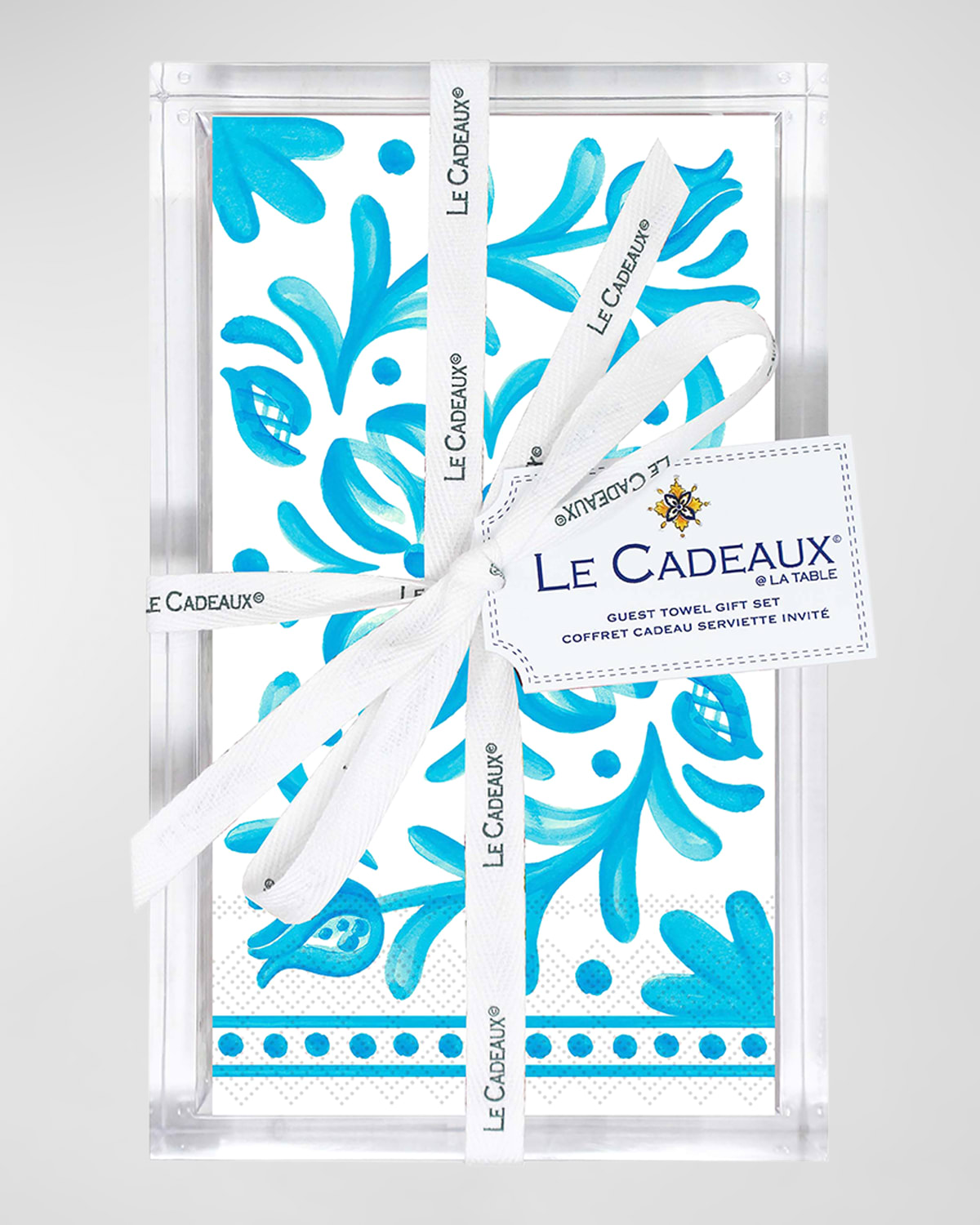 Shop Le Cadeaux Sicily Guest Towel Gift Set In Acrylic Holder In Cream, Teal
