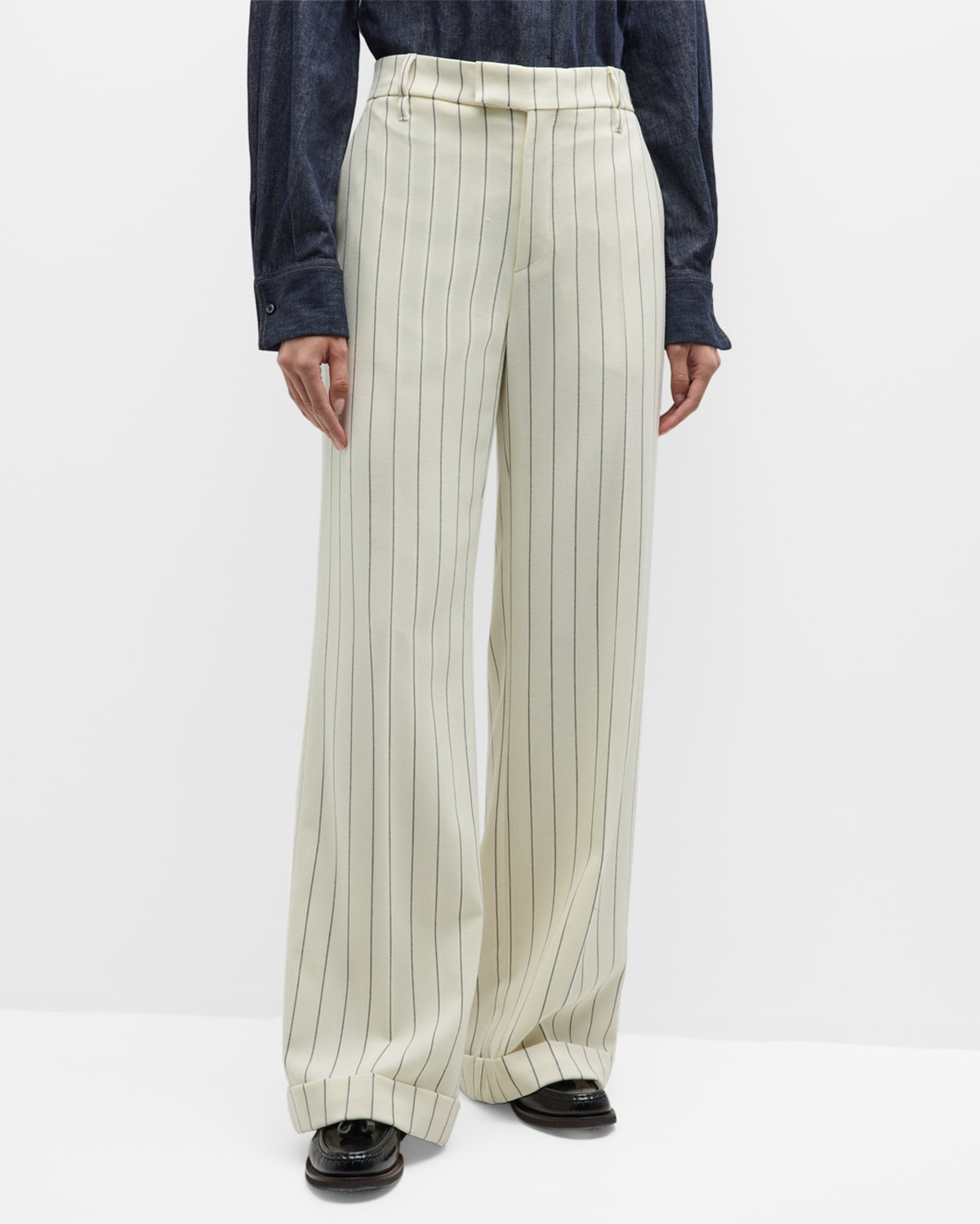 Brunello Cucinelli Pinstripe Panama Wool Straight-leg Trousers In White