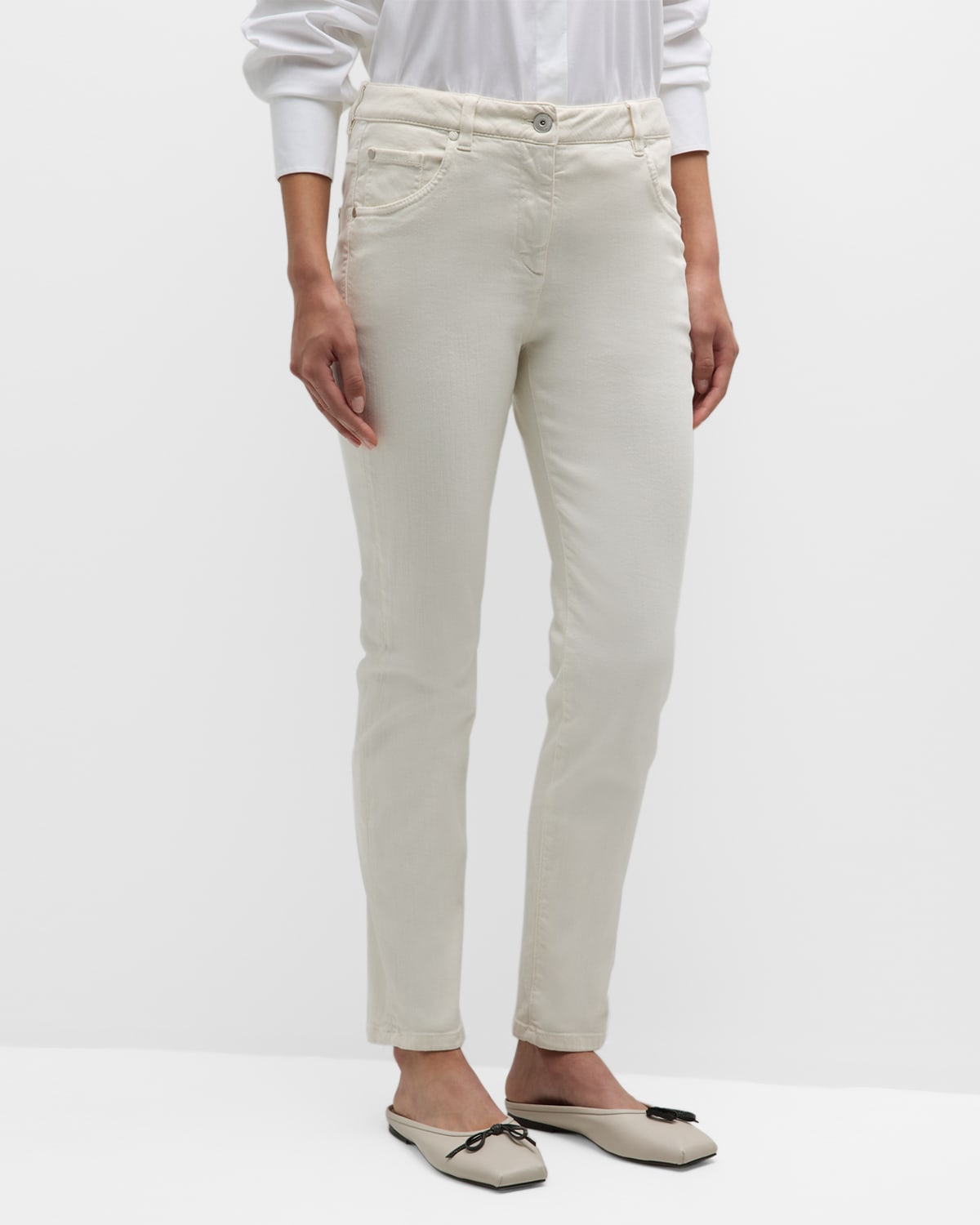 Brunello Cucinelli 5-pocket Garment Dyed Skinny Jeans In White