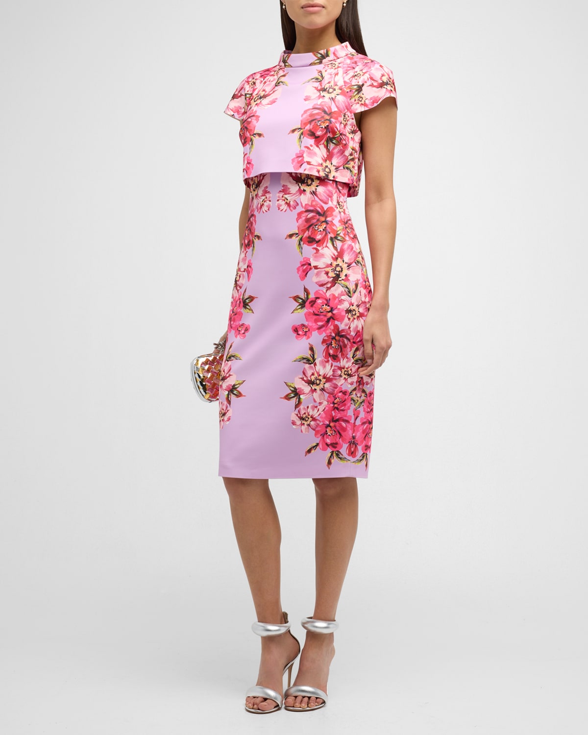 Floral-Print Funnel-Neck Bodycon Midi Dress