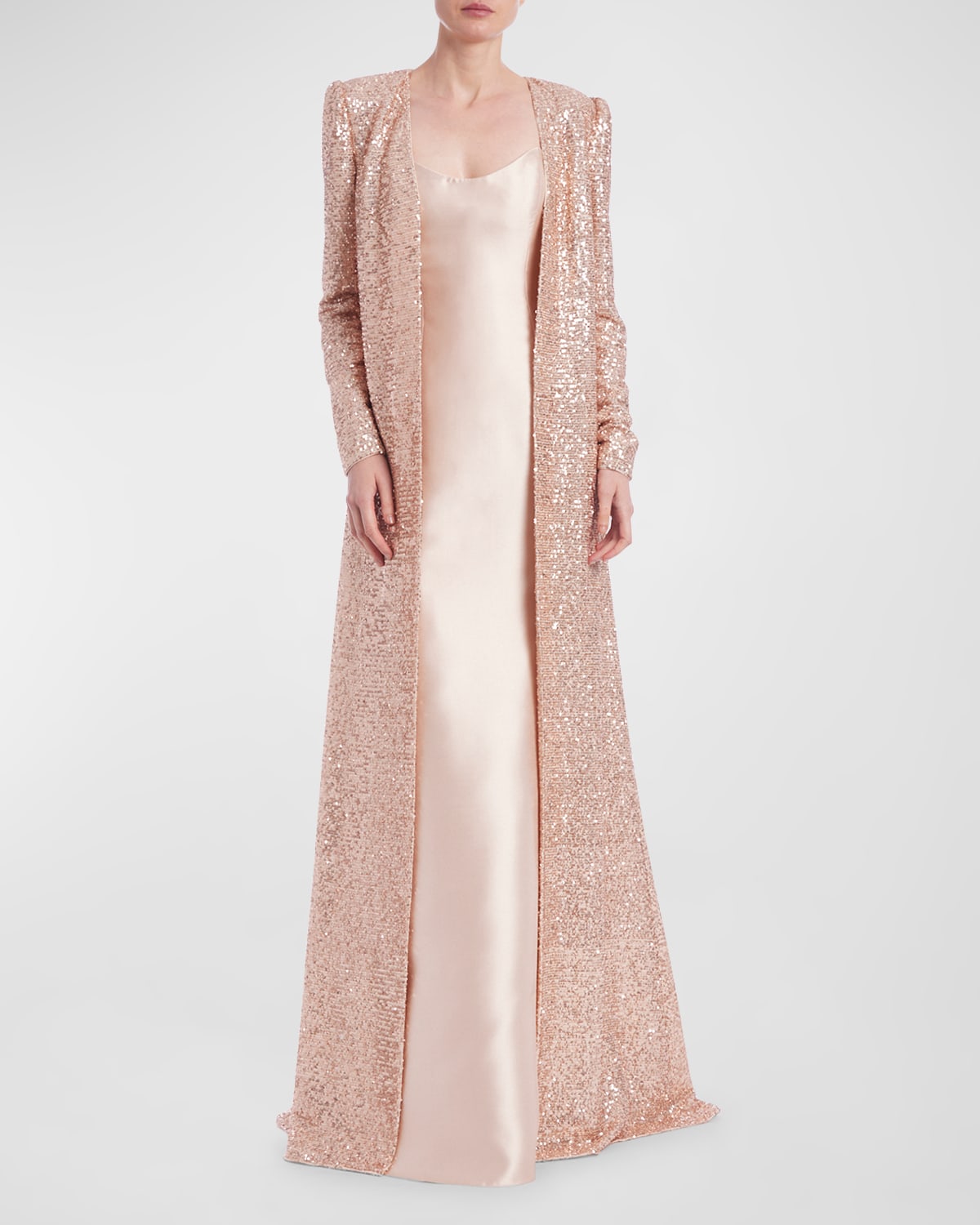 Shop Badgley Mischka Sleeveless A-line Gown & Sequin Duster In Champagne