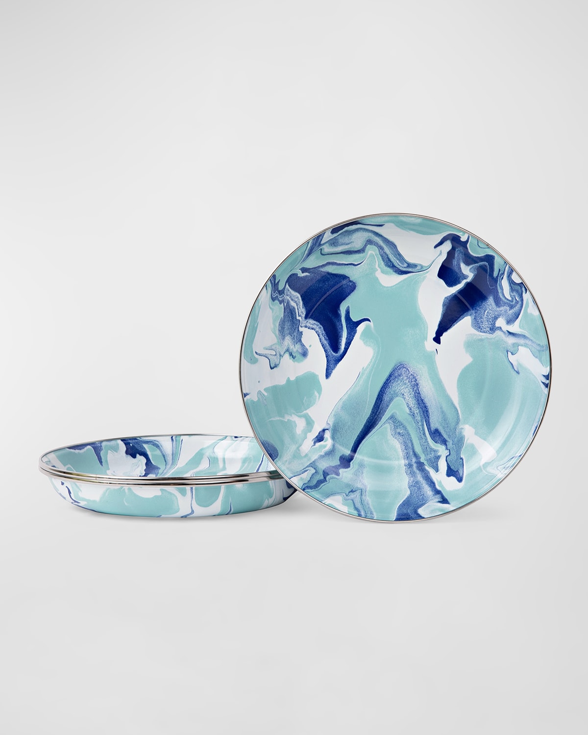 Shop Golden Rabbit Lagoon Pasta Plates, Set Of 4 In Lagoon, Marbled, Blue, Teal, White