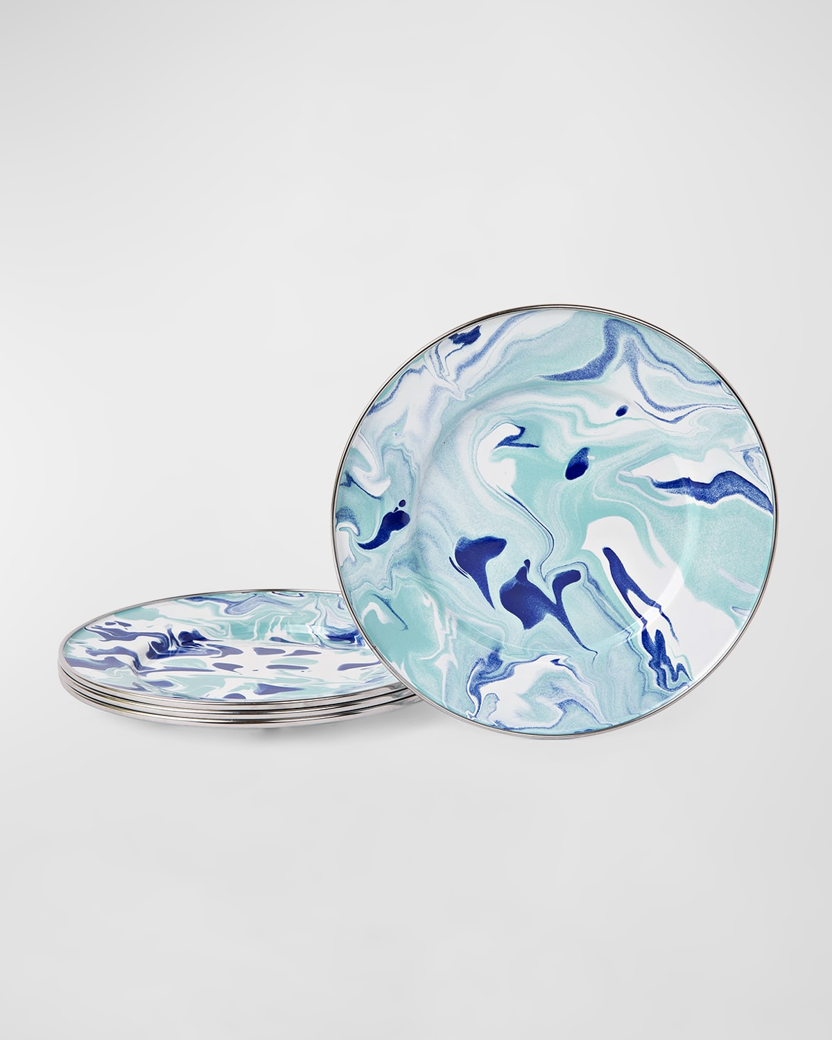 Shop Golden Rabbit Lagoon Dinner Plates, Set Of 4 In Lagoon, Marbled, Blue, Teal, White