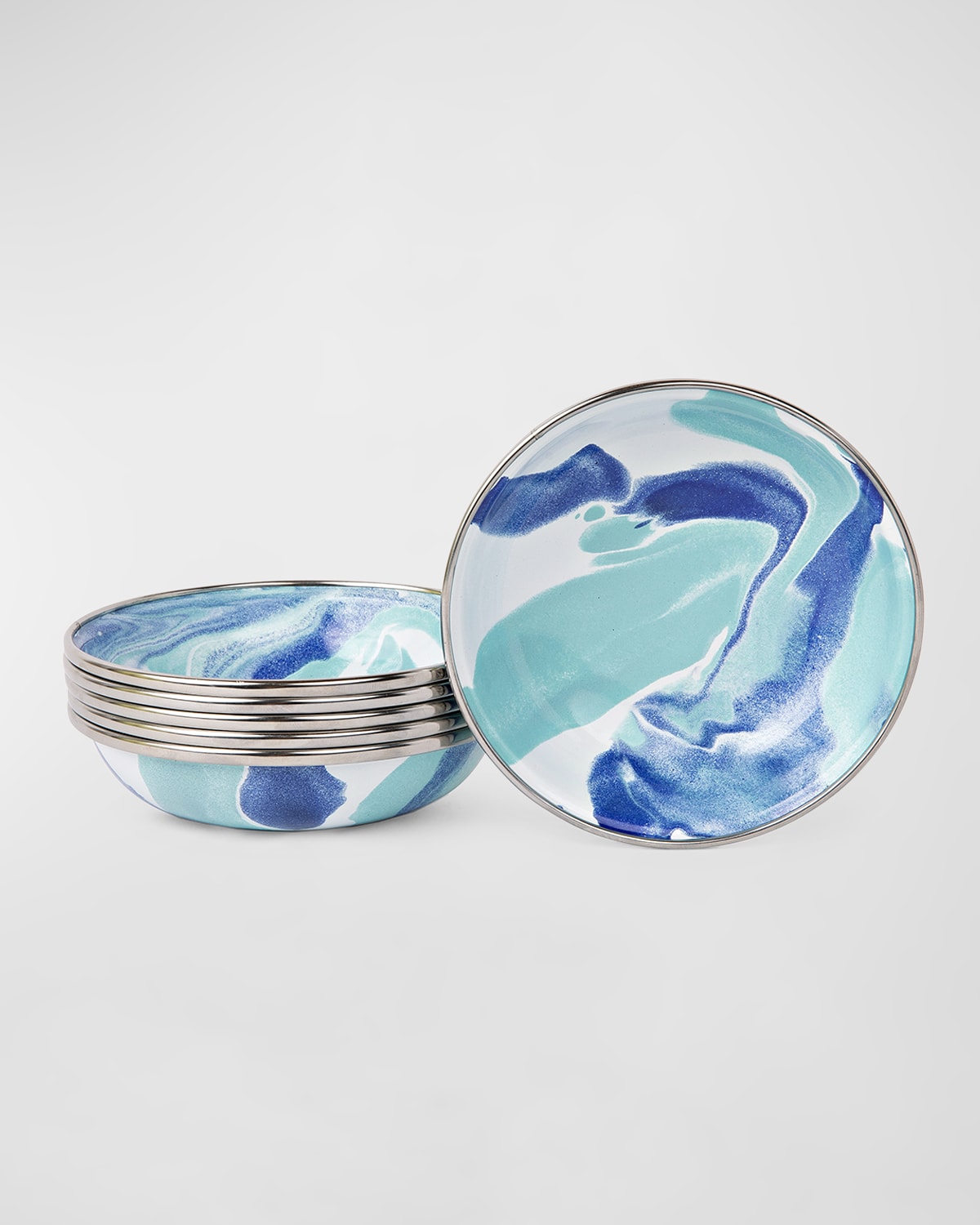 Shop Golden Rabbit Lagoon Tasting Dishes, Set Of 6 In Lagoon, Marbled, Blue, Teal, White